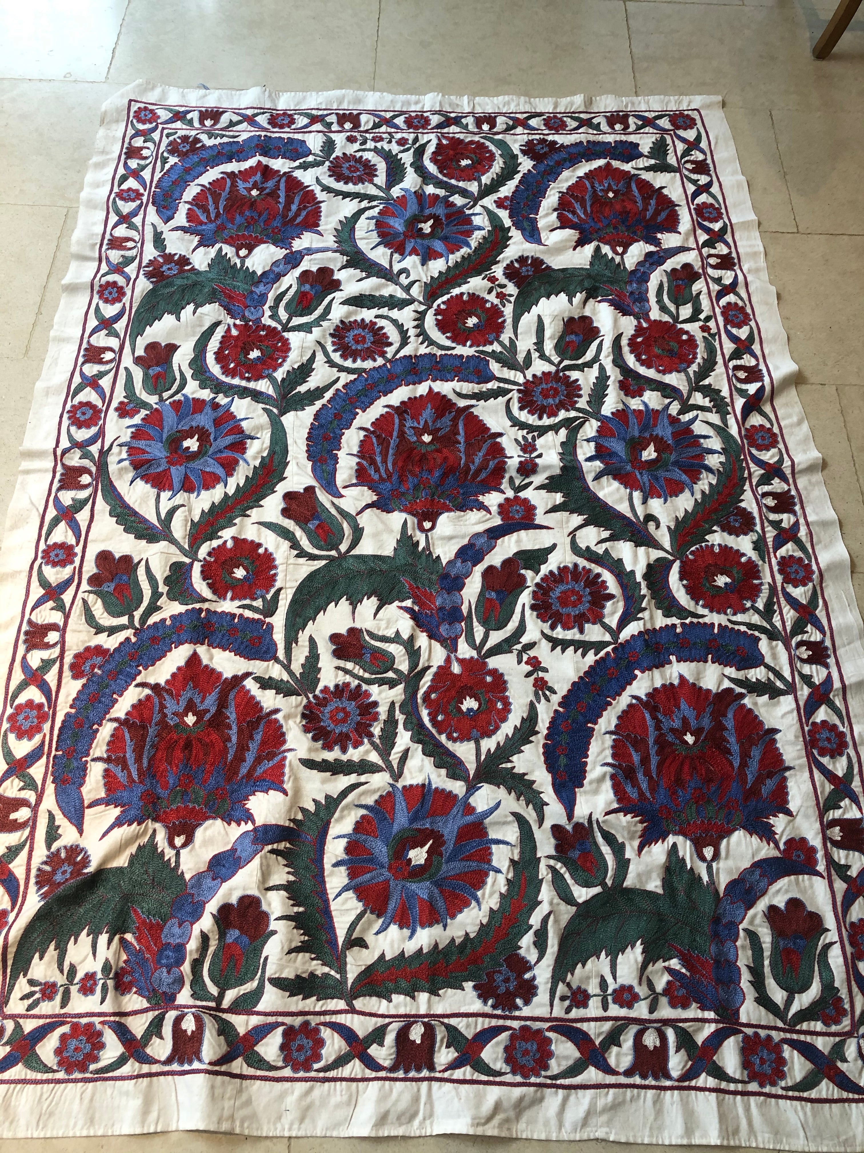 Exquisite Silk Handmade Suzani Table Cloth/ Wall Covering