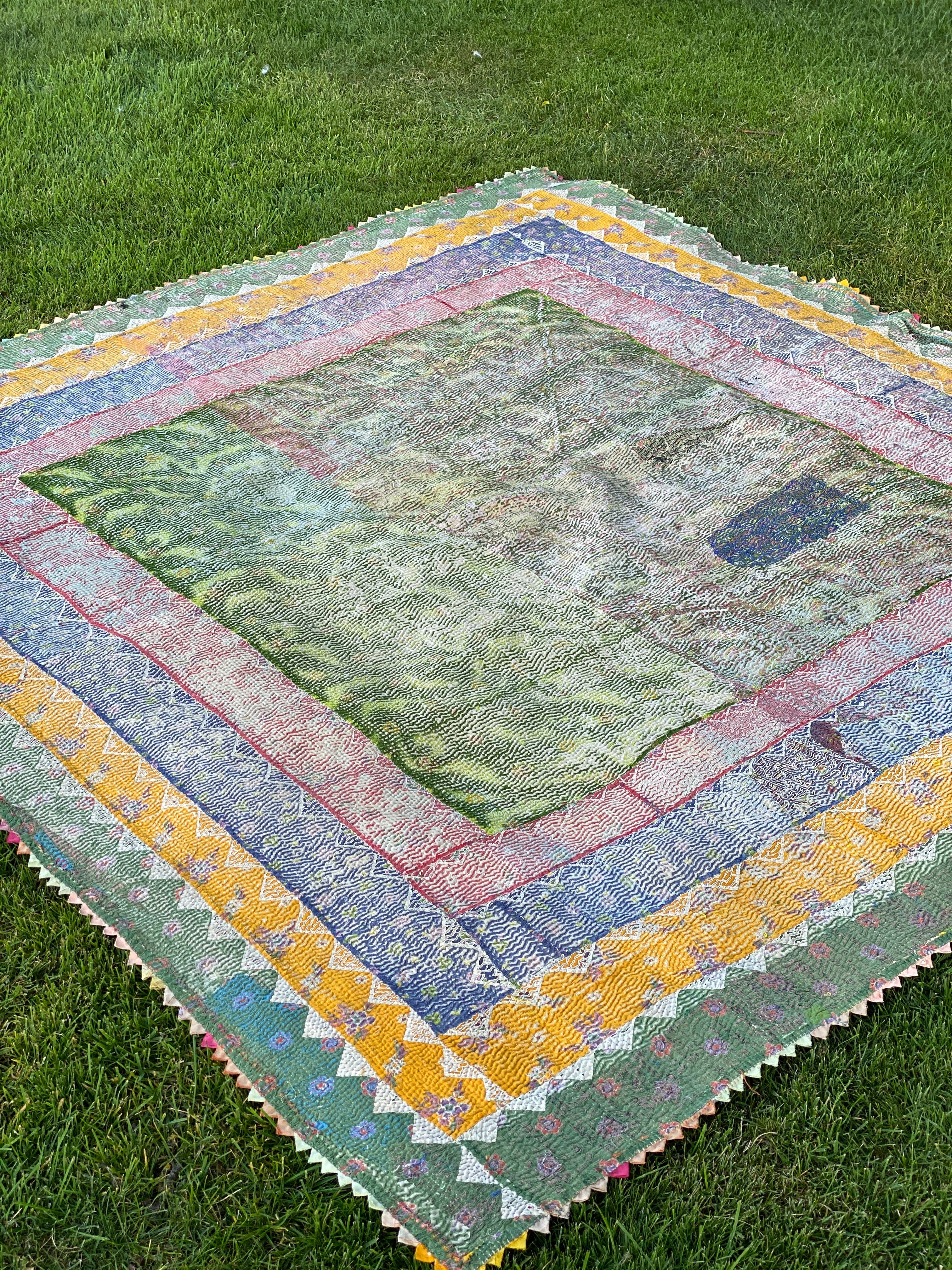 Colourful Antique Kantha Bedspread