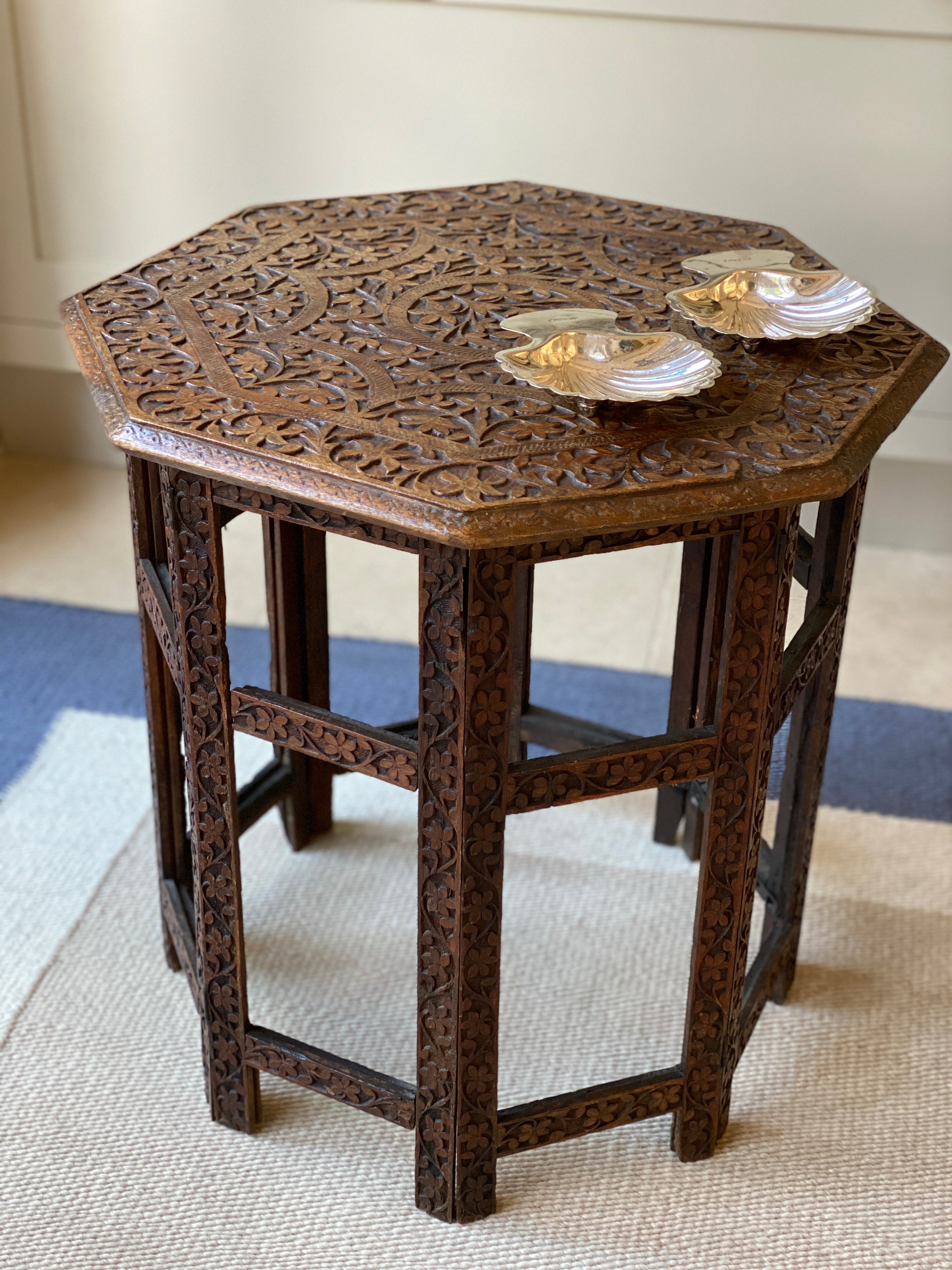 Carved Indian octagonal table