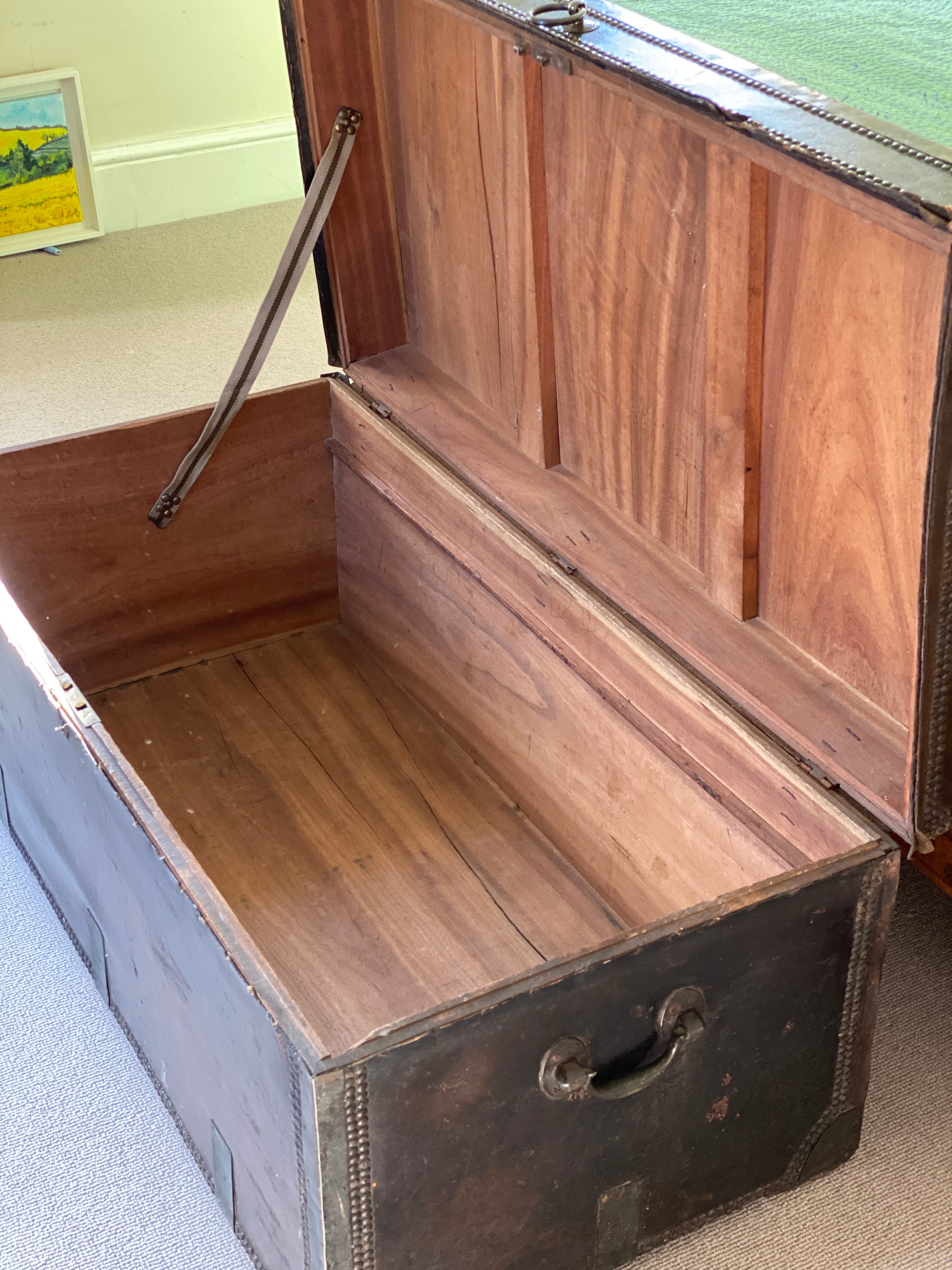 Rare 19th Century large leather & camphor wood campaign chest