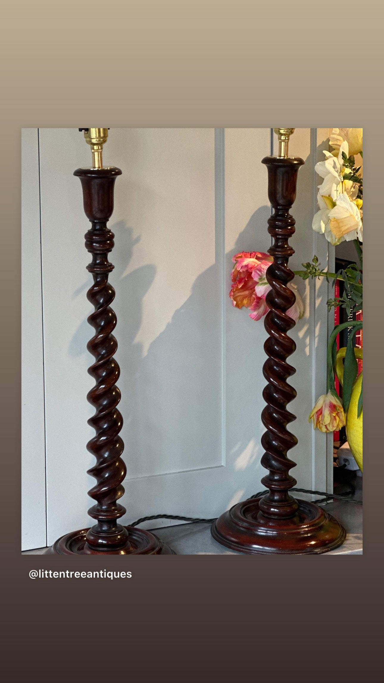 Pair of Tall Elegant Mahogany Barley Twist Lamps