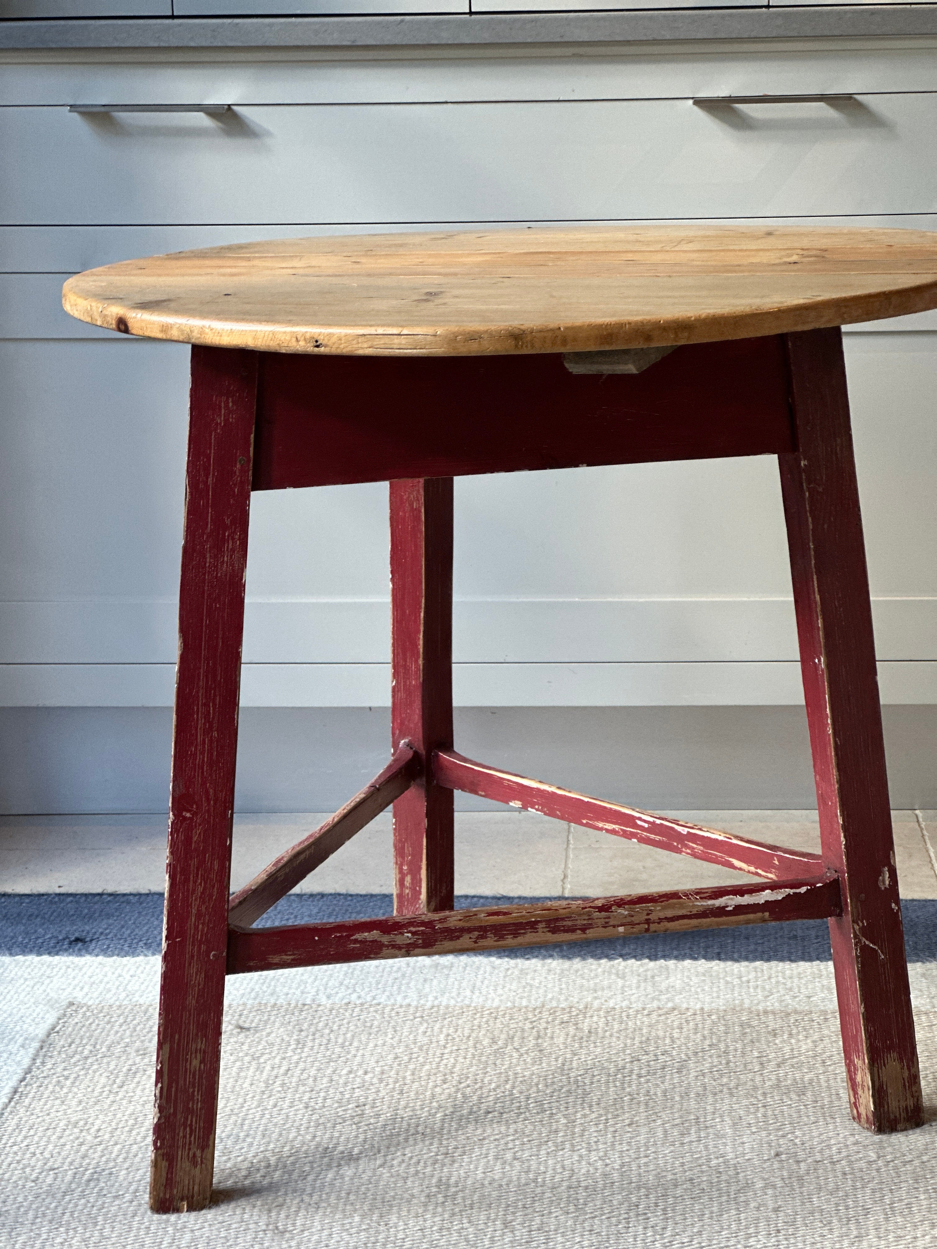 Tall Pitch Pine Cricket Table with Original Painted Legs