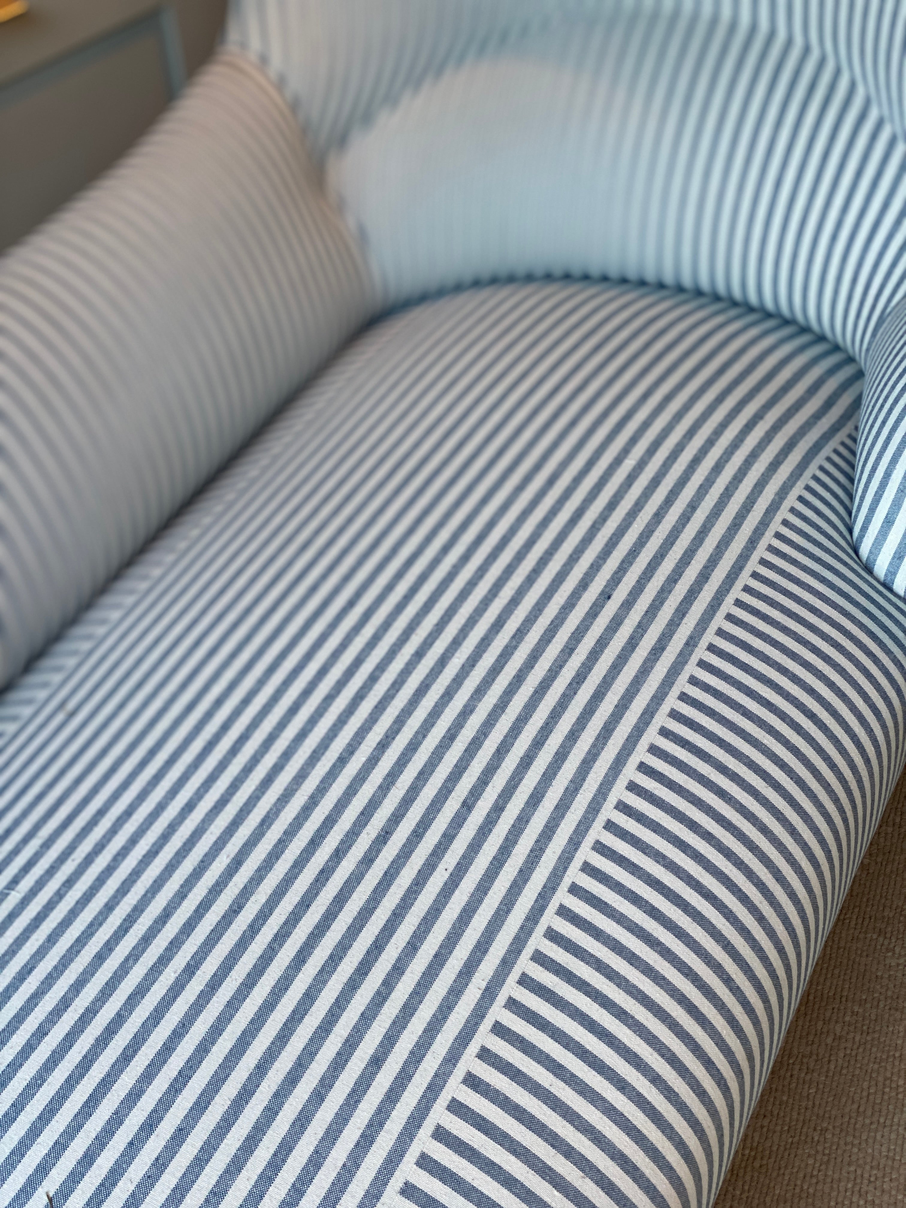 Long Chaise in Blue & White Ticking