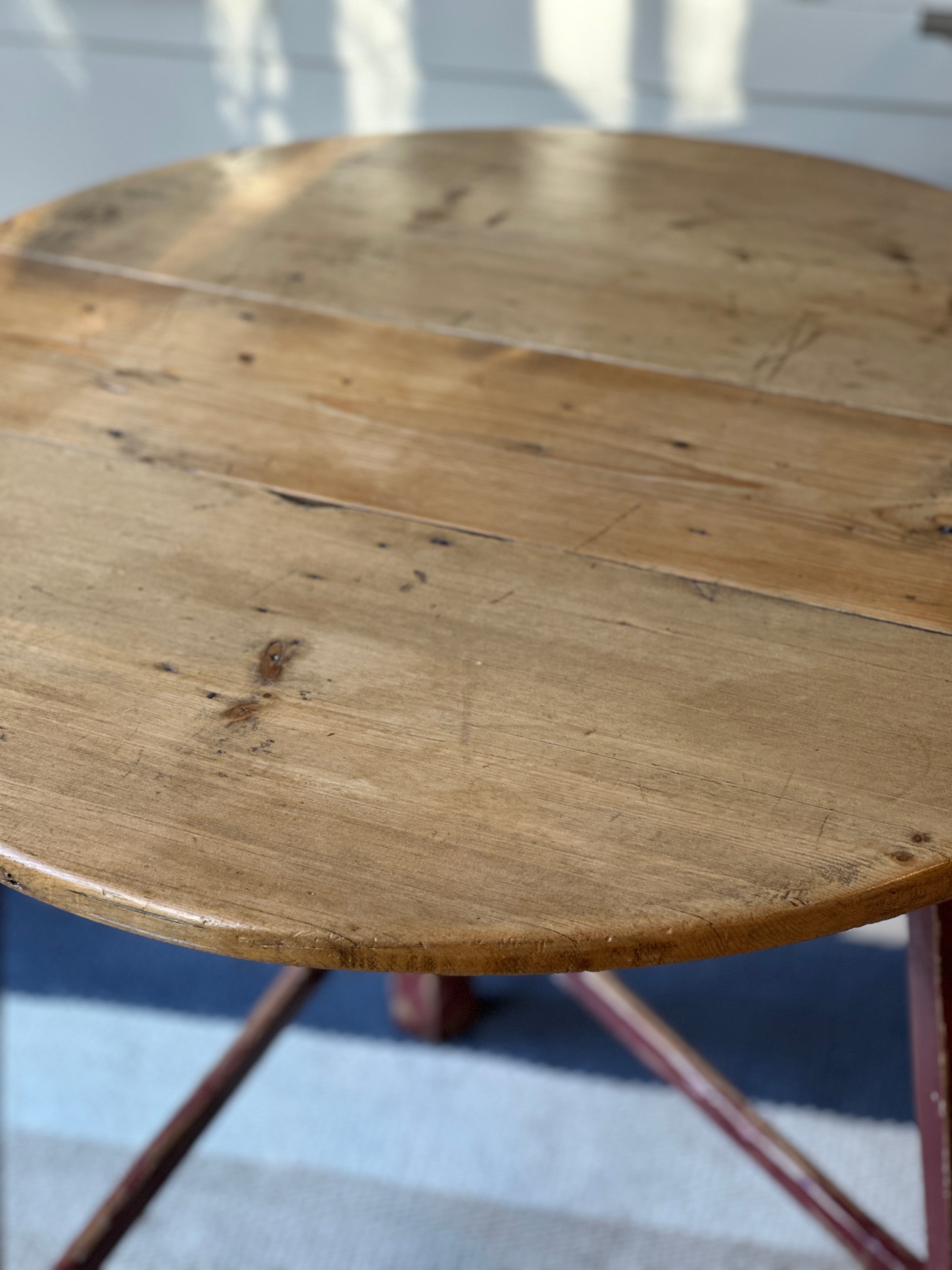 Tall Pitch Pine Cricket Table with Original Painted Legs
