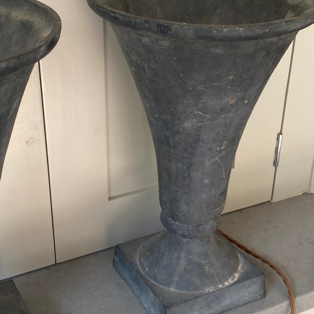 Pair of Cast Iron Urn Uplighters