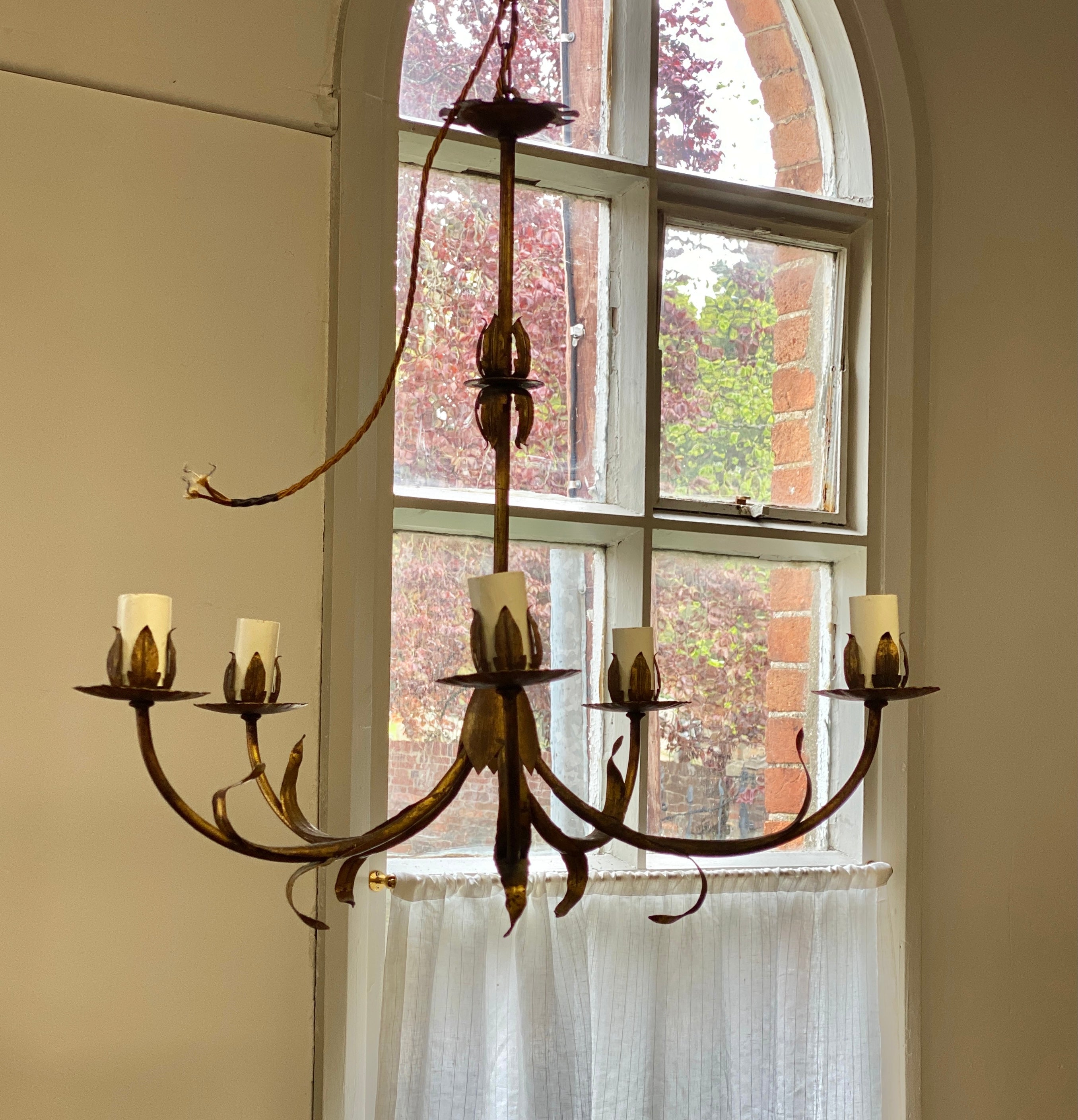 Spanish Mid-Century Ironwork and Gilt Chandelier
