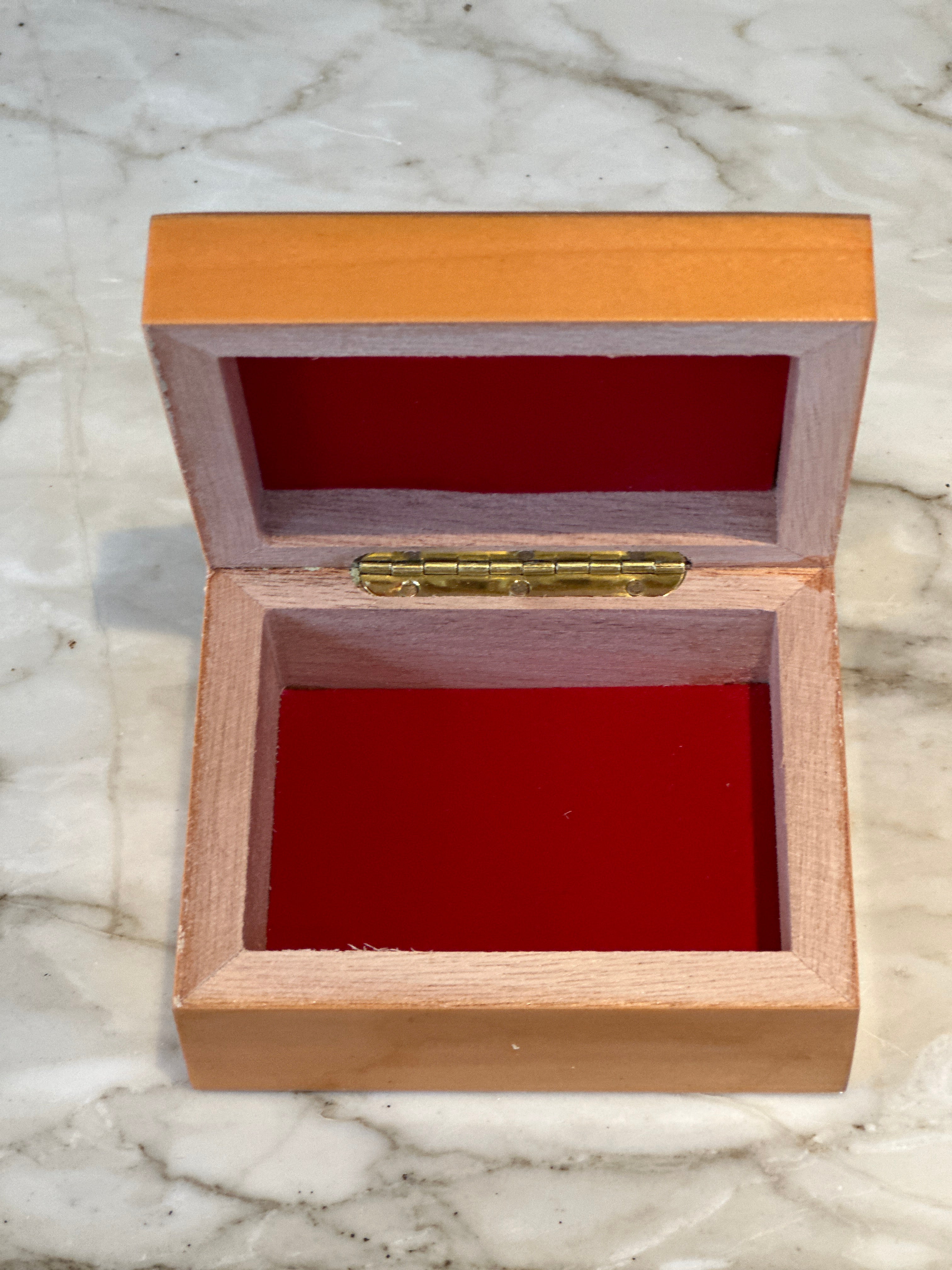 Small Marquetry Box - Rainbow Curved Orange