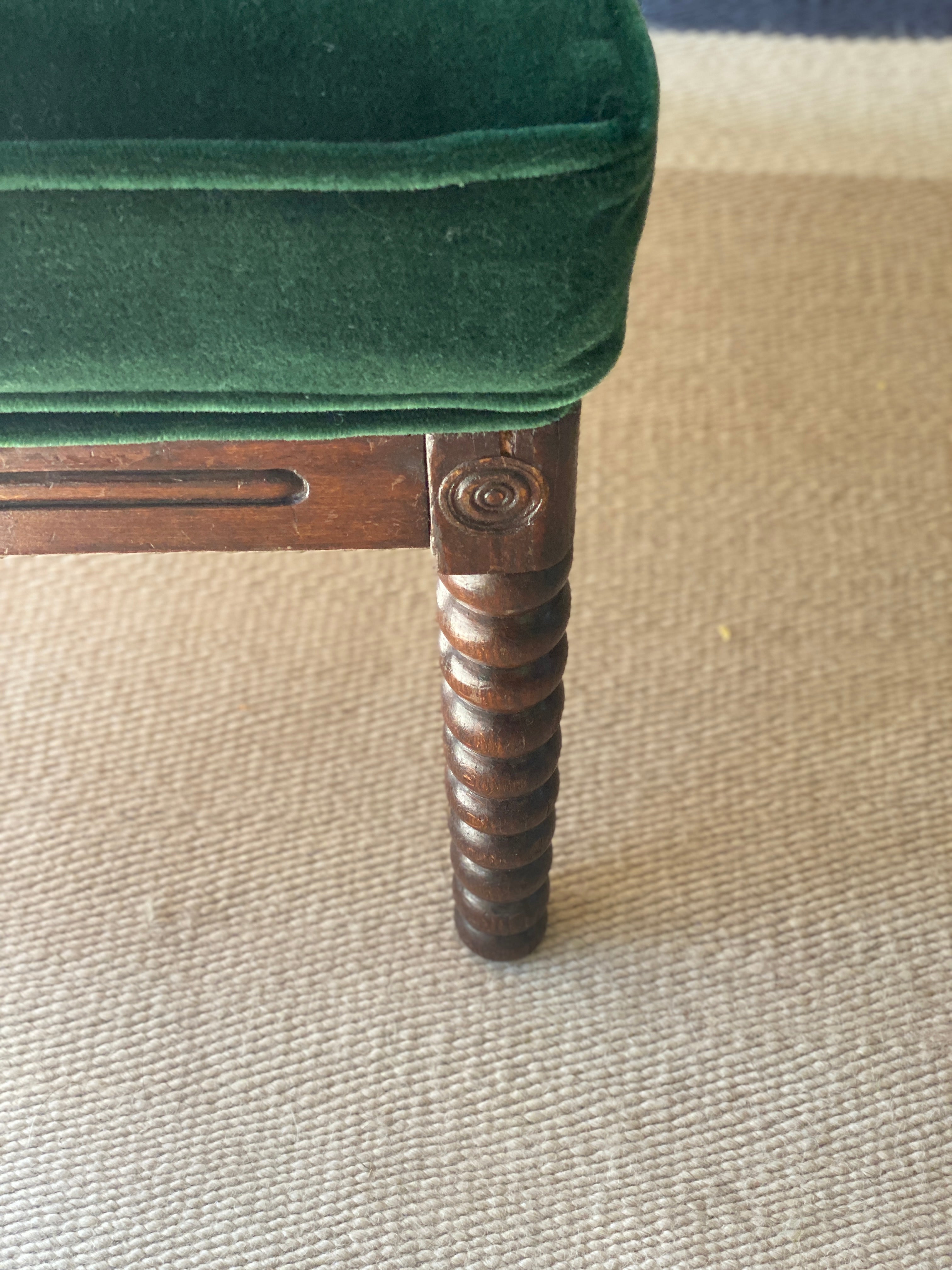 SALE* Bobbin Turned Armchair upholstered in RU Green Mohair Velvet