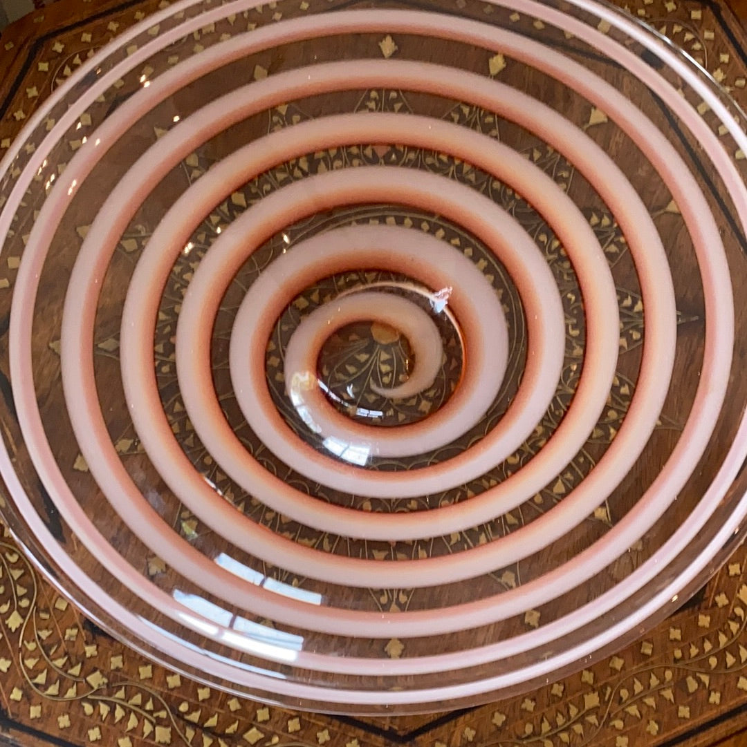 Mid Century Glass Bowl with Swirly Pattern