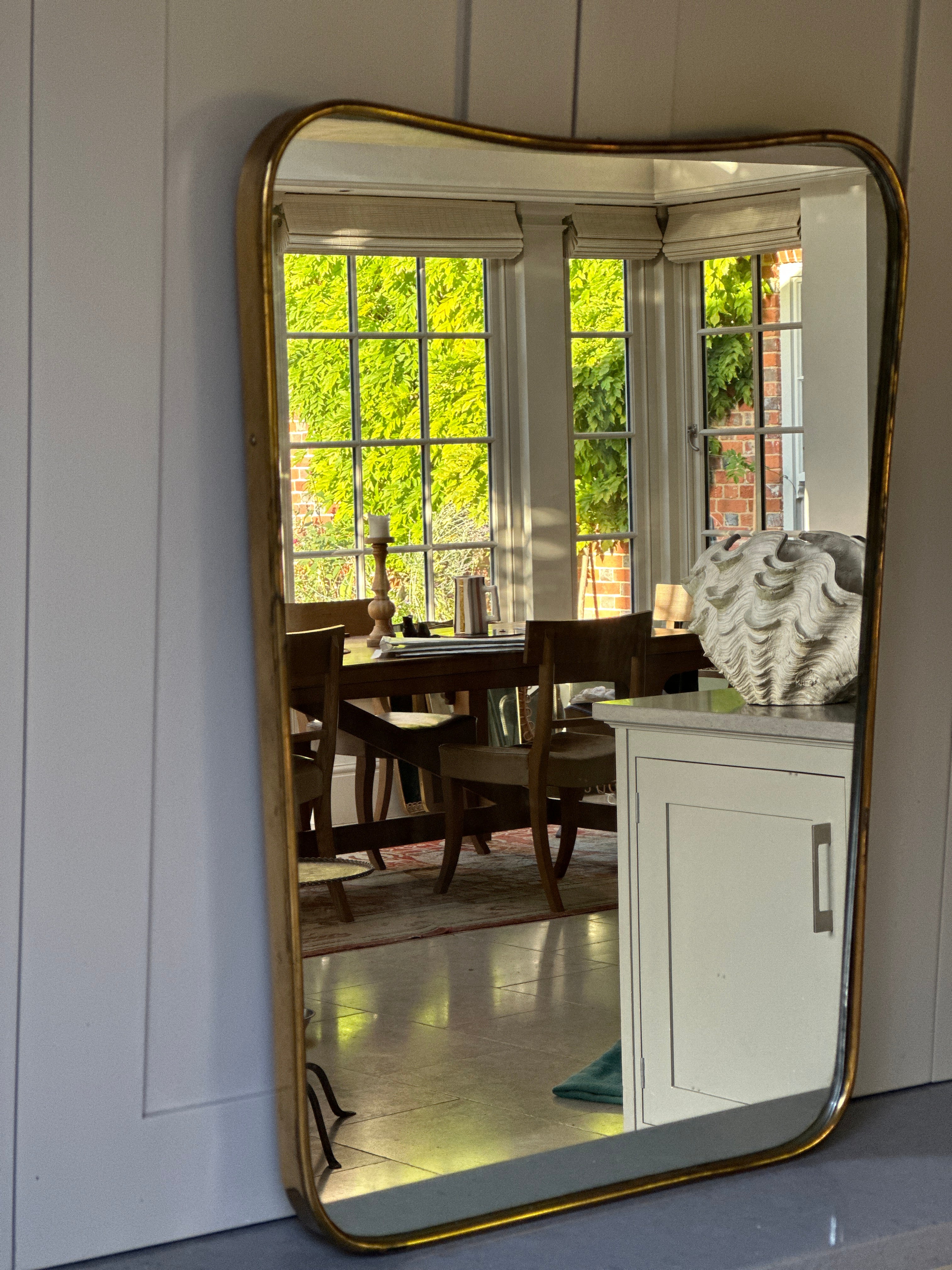 Mid-Century Brass Shield Mirror (62.5 by 46.5)