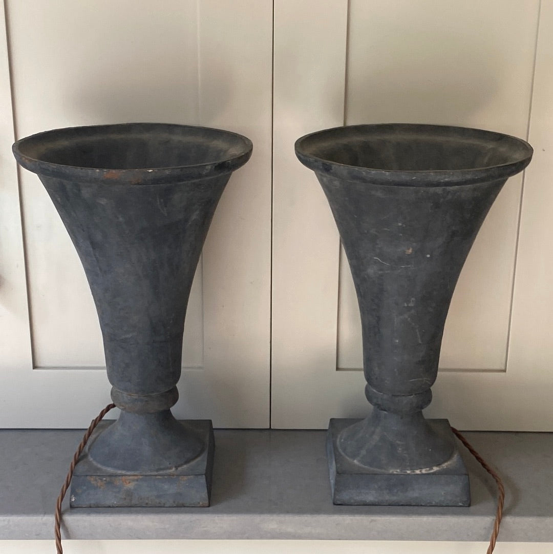 Pair of Cast Iron Urn Uplighters