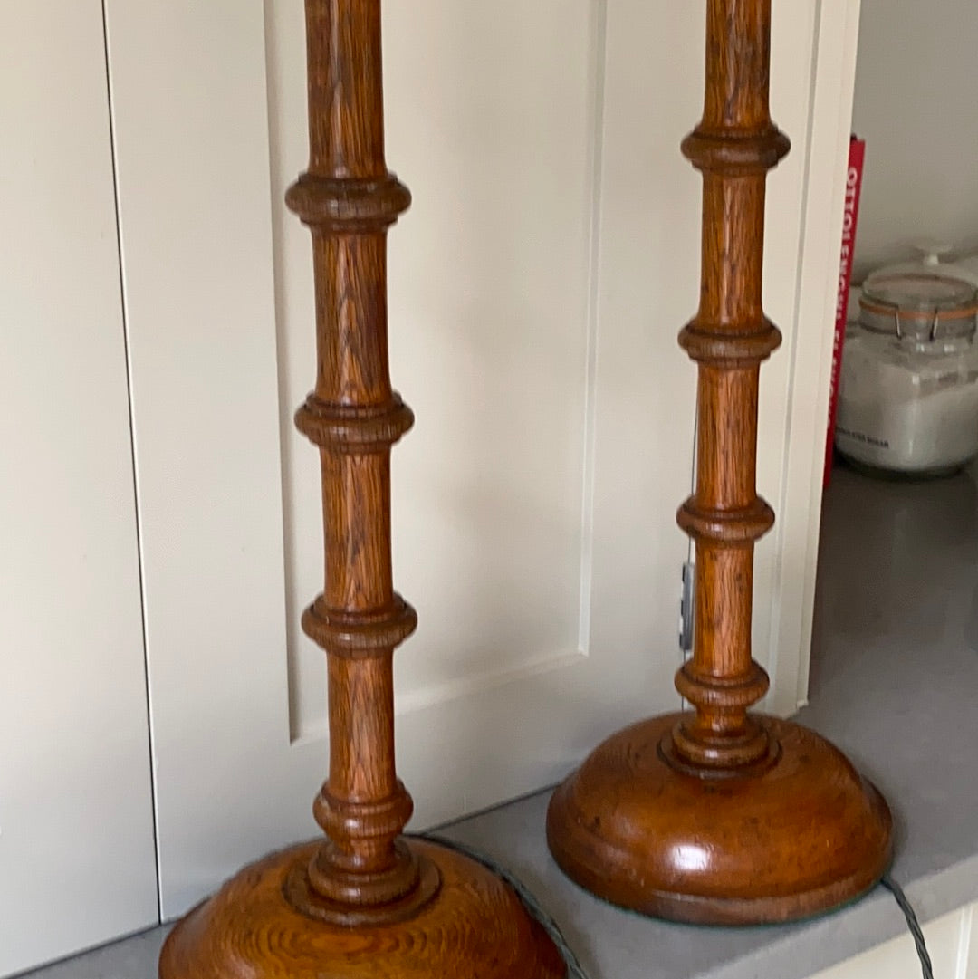 Lovely Pair of Tall Treen Candlestick Lamps
