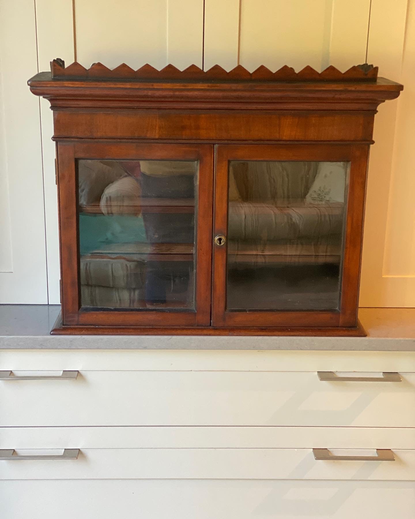 Small Mahogany Glazed Cabinet with Zigzag detail