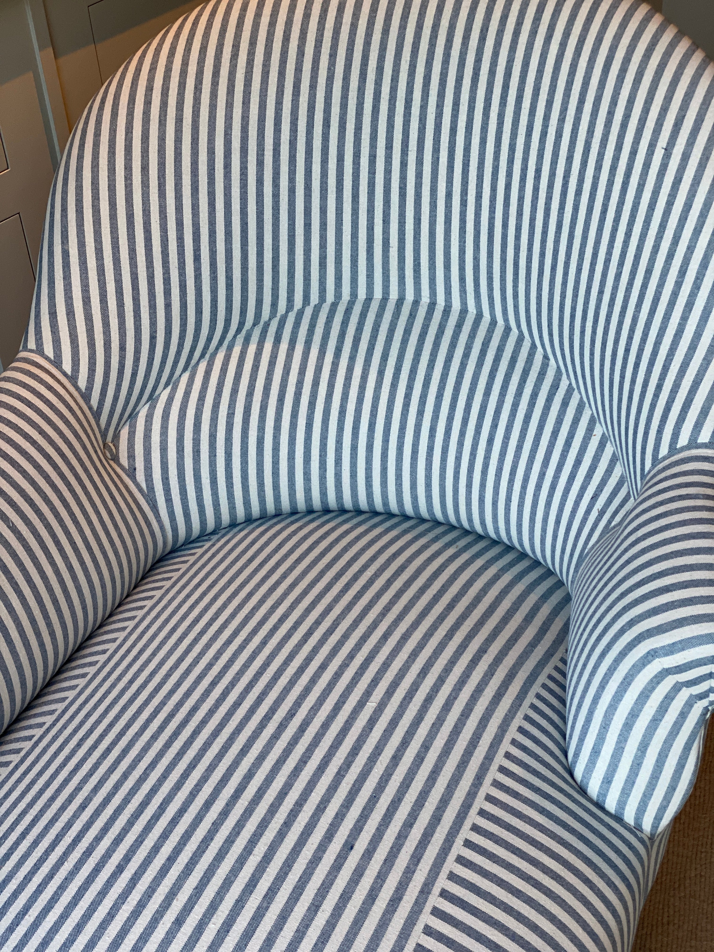Long Chaise in Blue & White Ticking