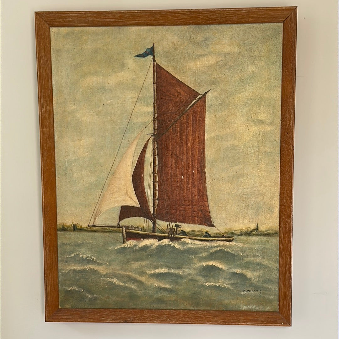 Small Nautical Oil Painting signed M.Delanty