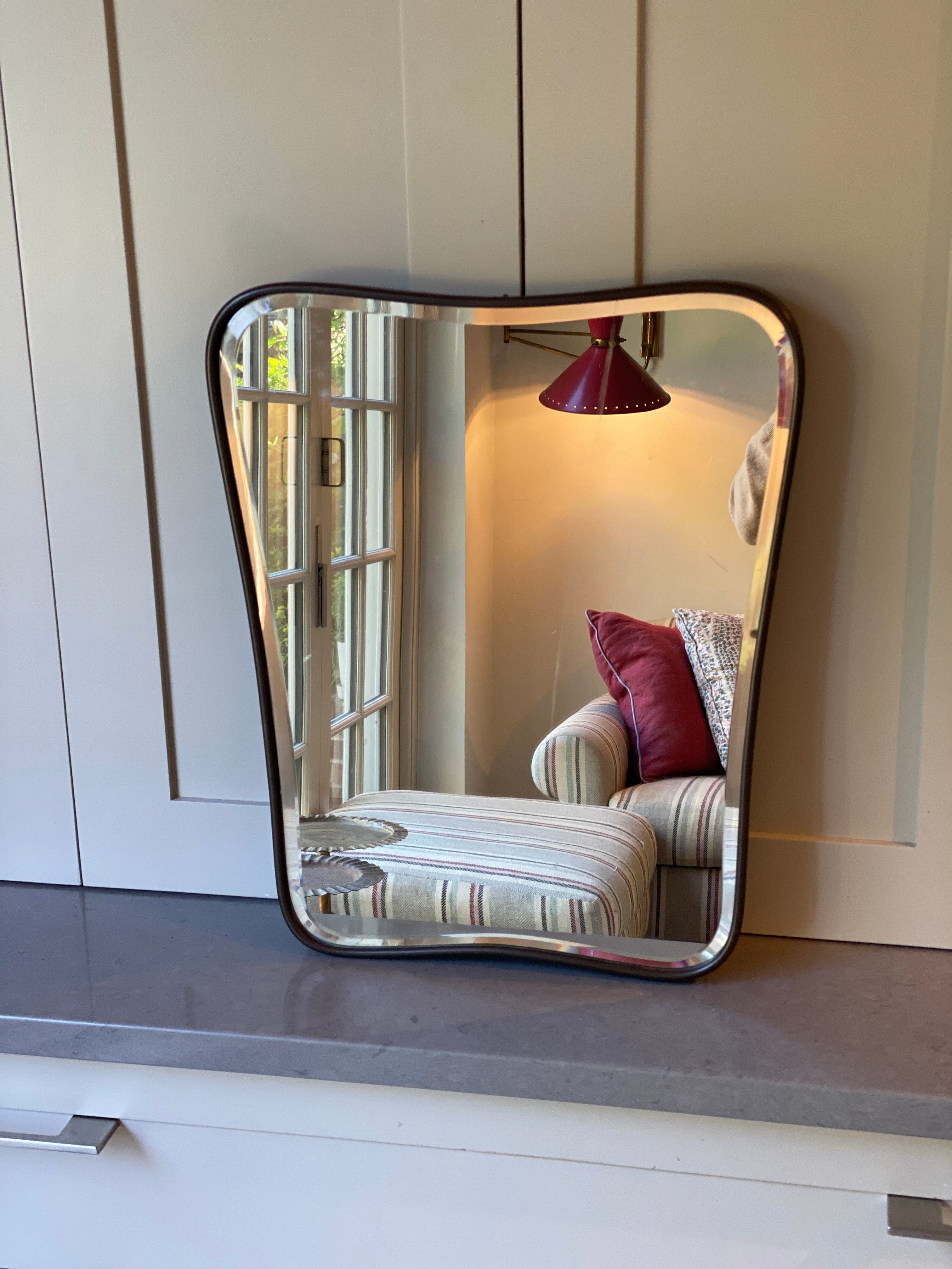 Small Mid Century Italian Mirror with Bevelled plate