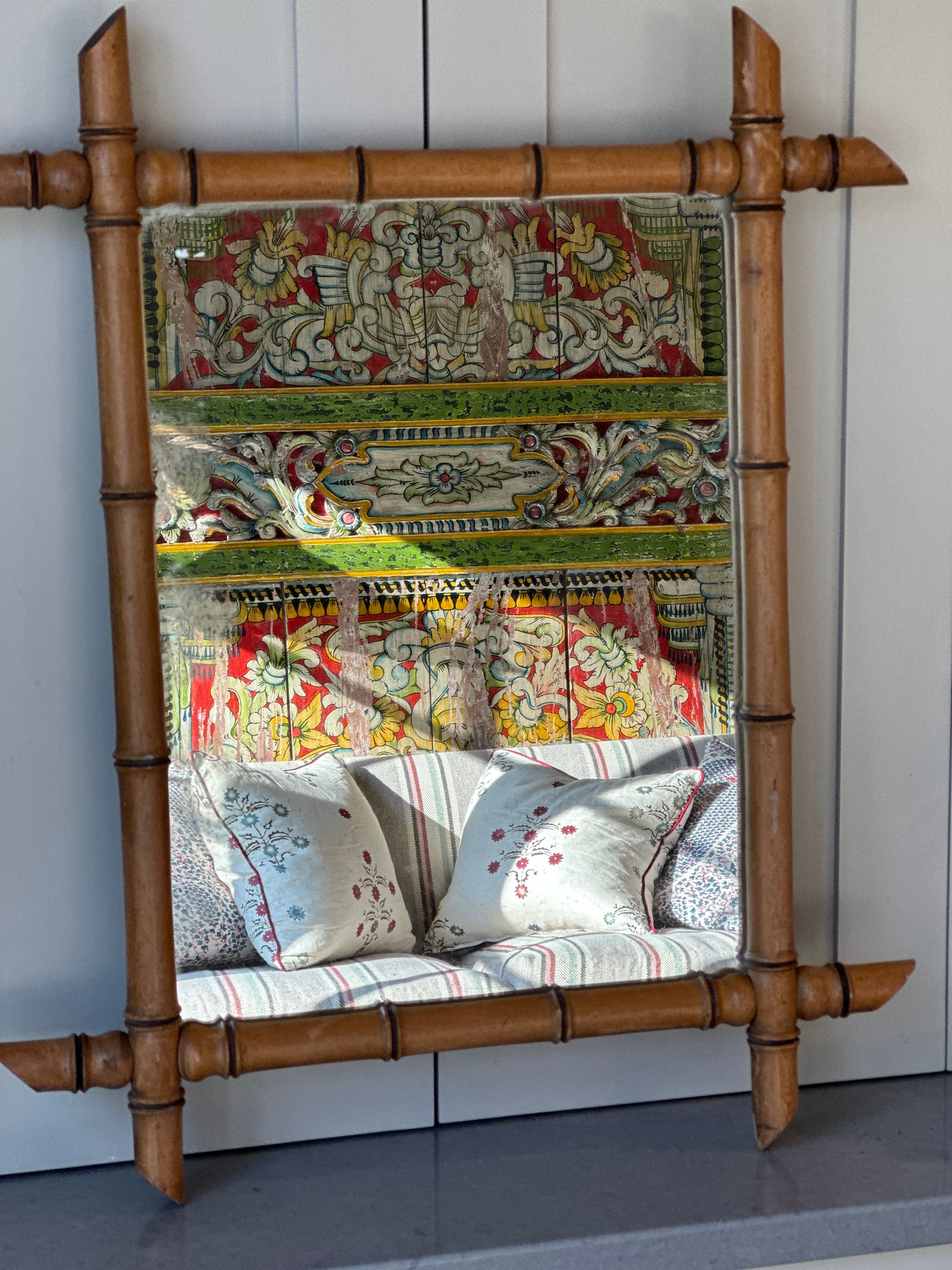 Medium Light Oak Faux Bamboo Mirror (67cm by 55cm)