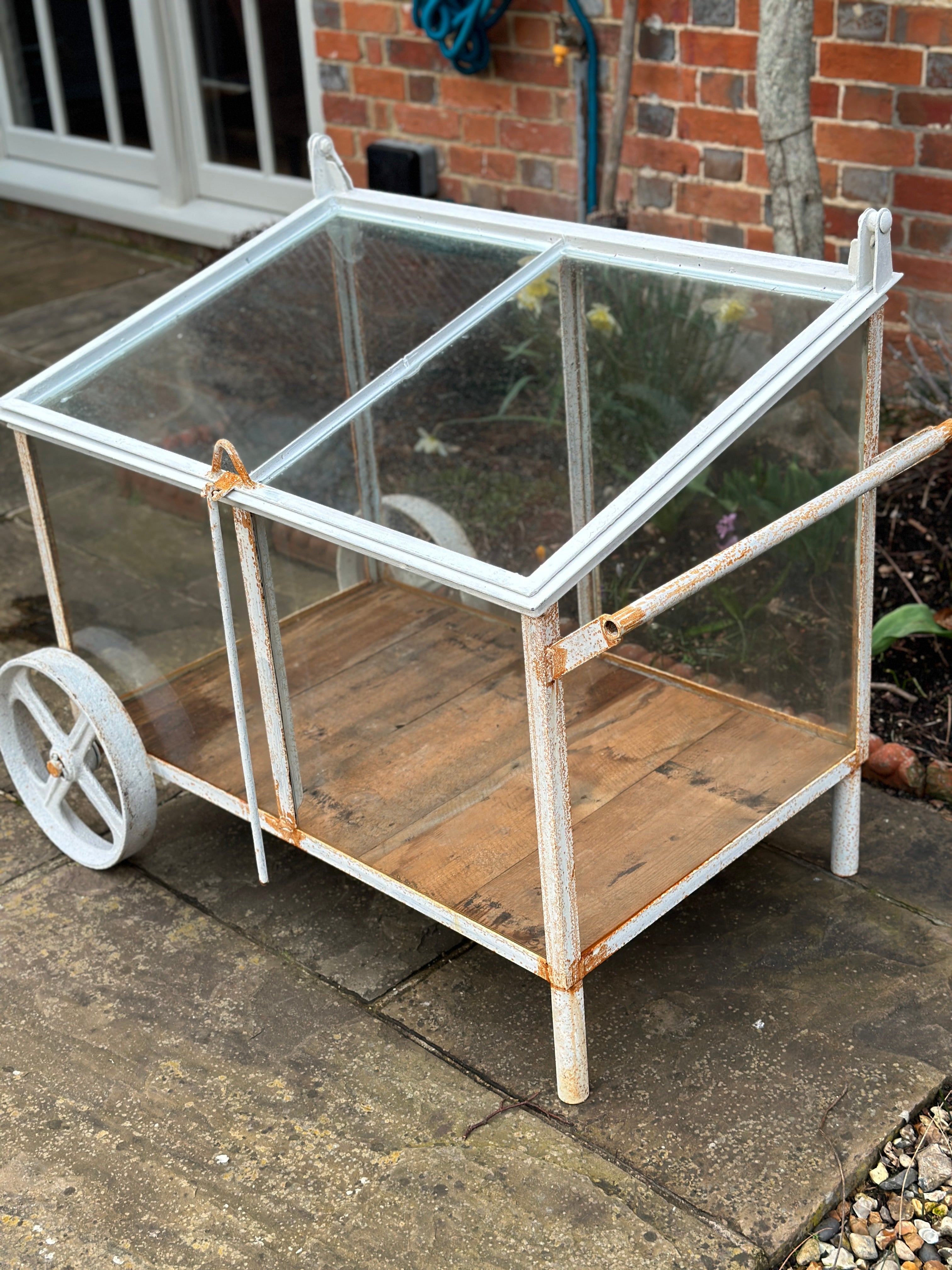 Small Vintage Crittall Glass Cold Frame on Wheels