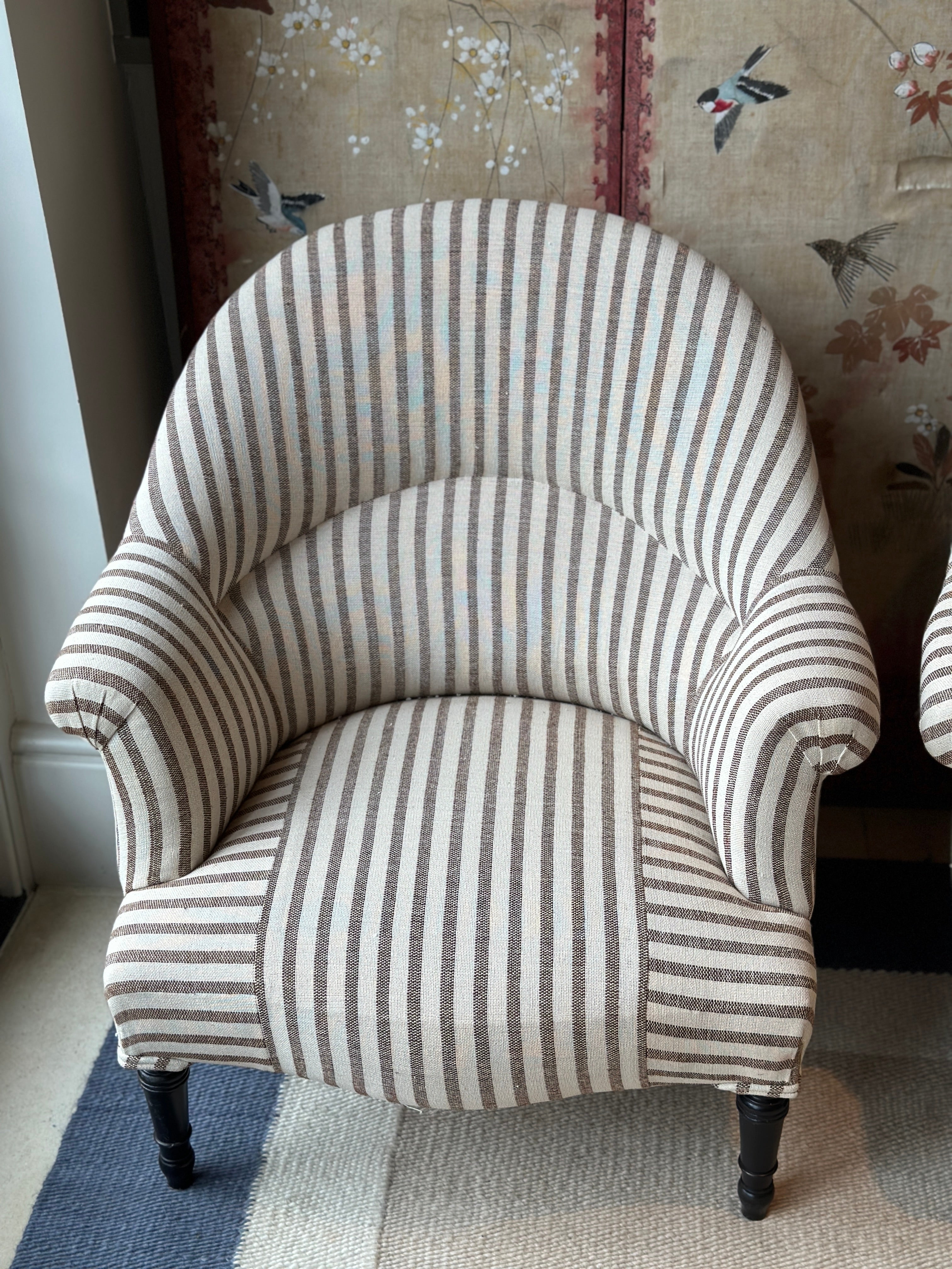 Pair of Crapaud Tub Chairs in GG Olive Sacking Cocoa