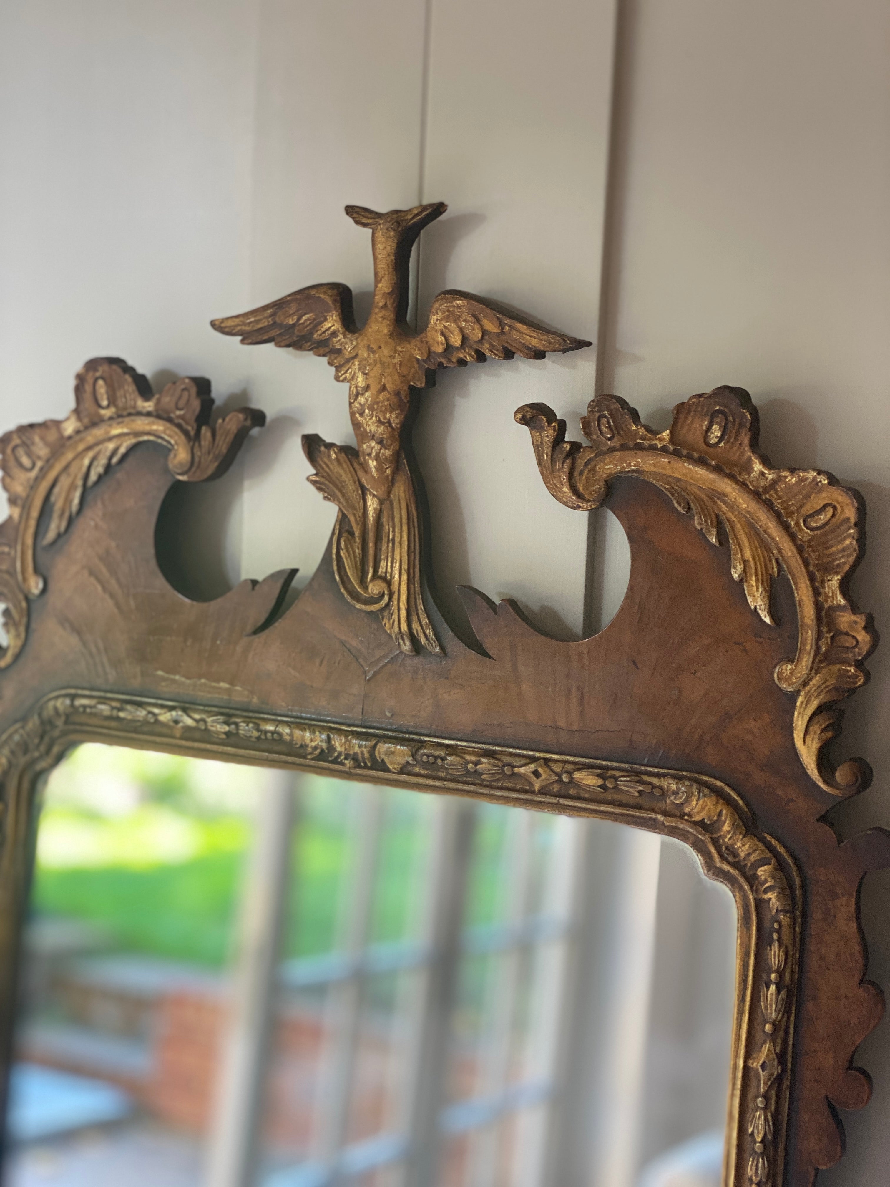 Early C20th Fretwork Mirror with Phoenix rising