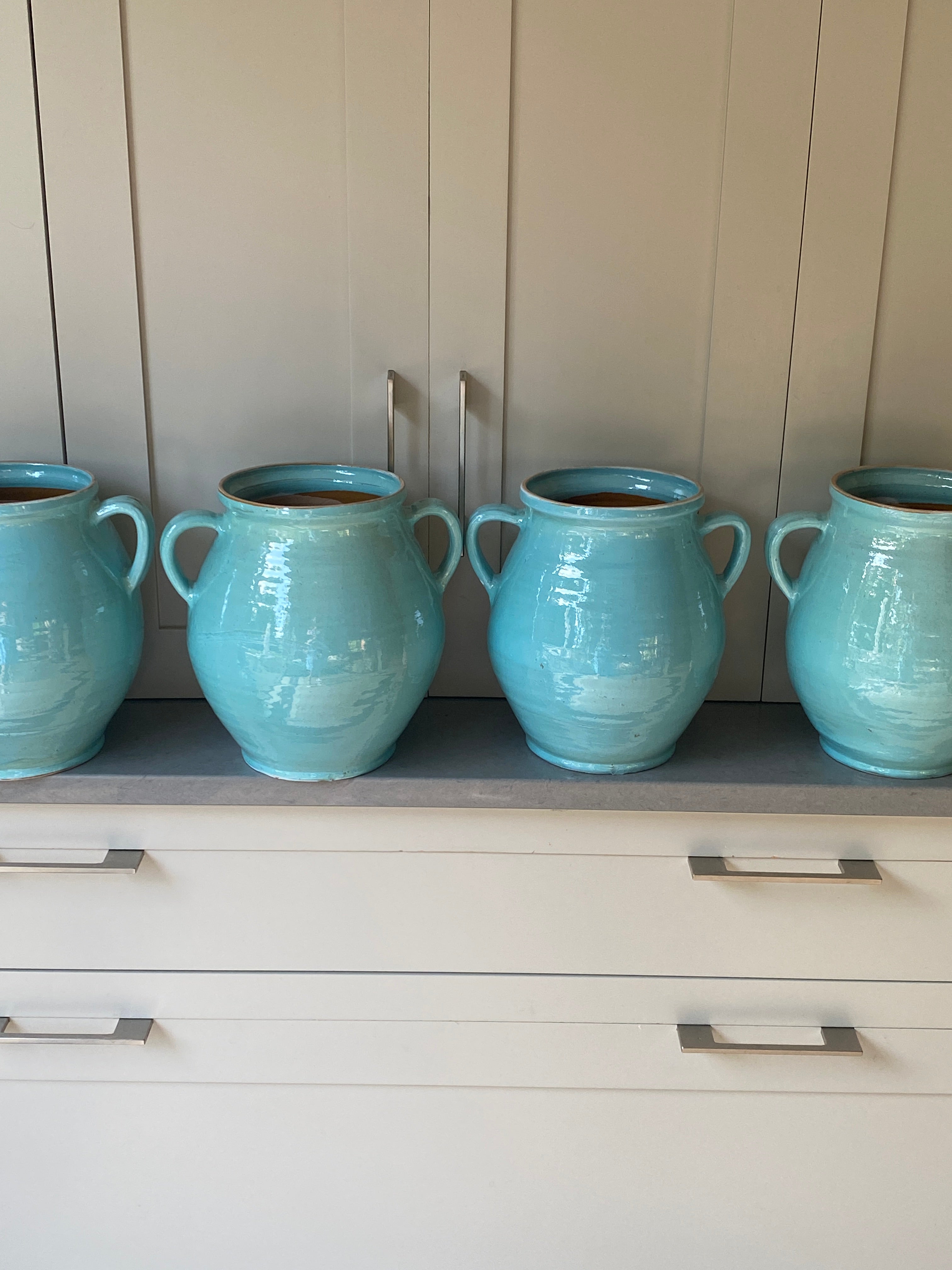 Modern Ukranian 2 Handled jugs in Duck Egg Blue