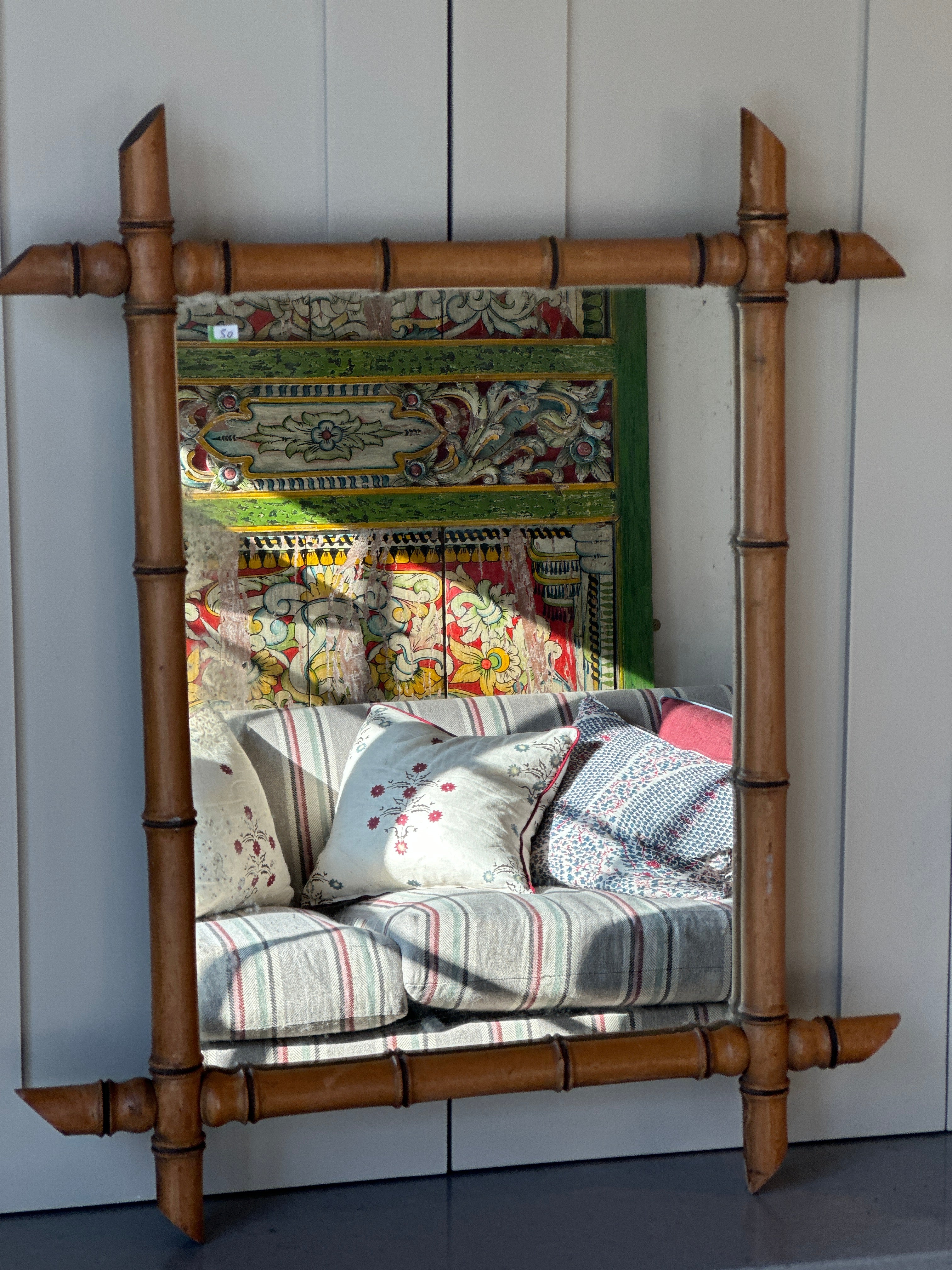 Medium Light Oak Faux Bamboo Mirror (67cm by 55cm)