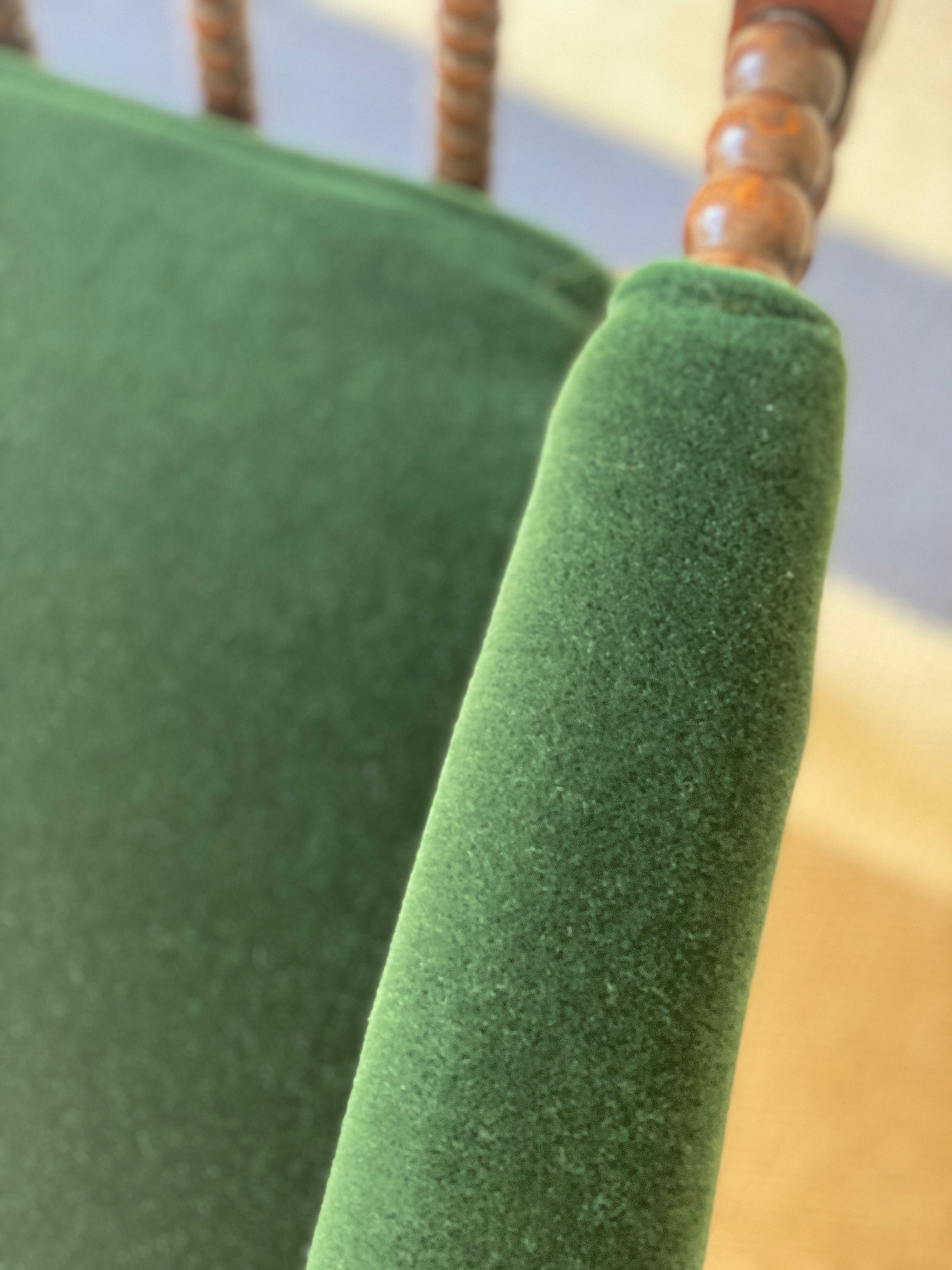 SALE* Bobbin Turned Armchair upholstered in RU Green Mohair Velvet