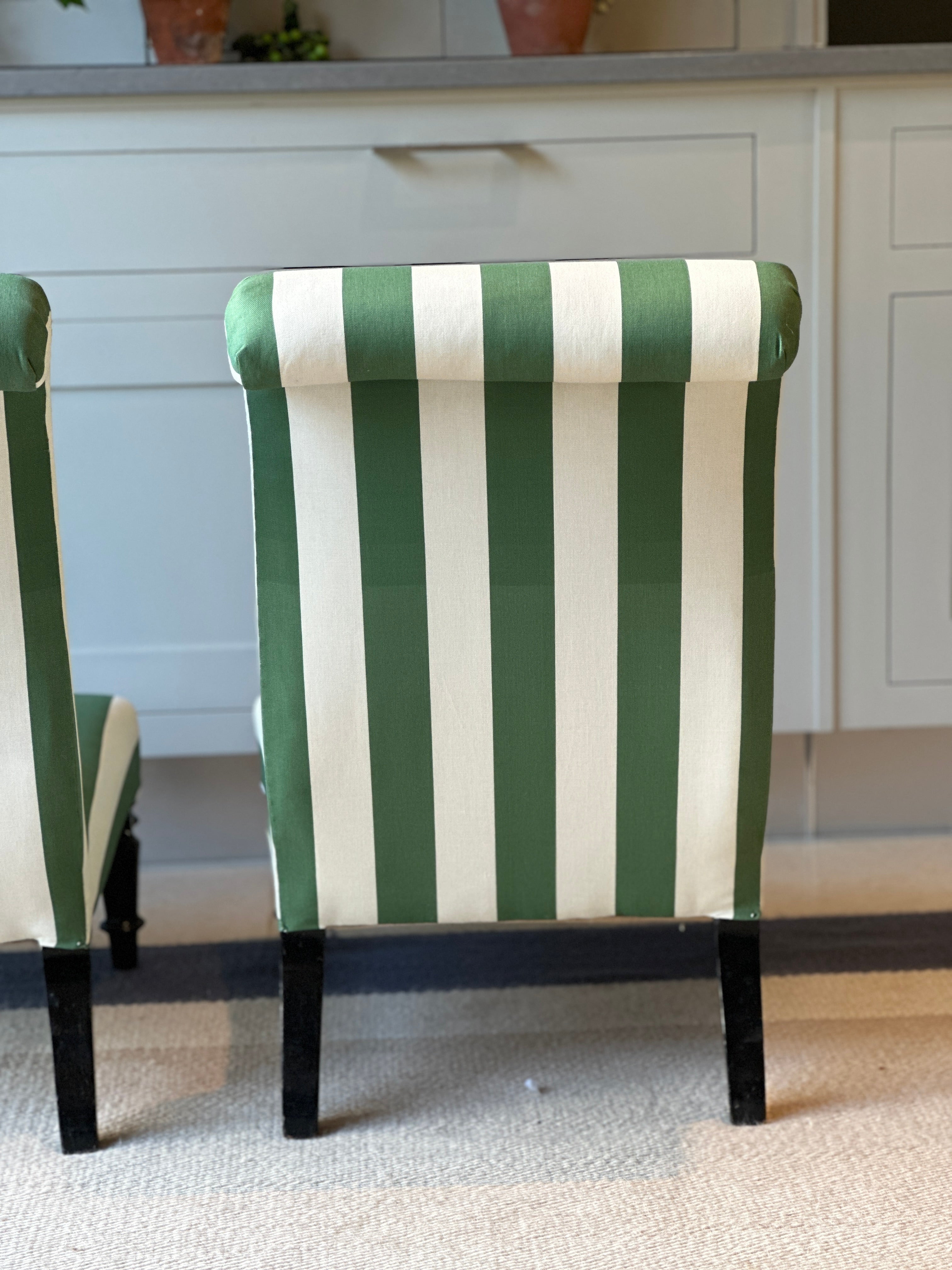 Glamourous Pair of French Scroll back Slipper Chairs