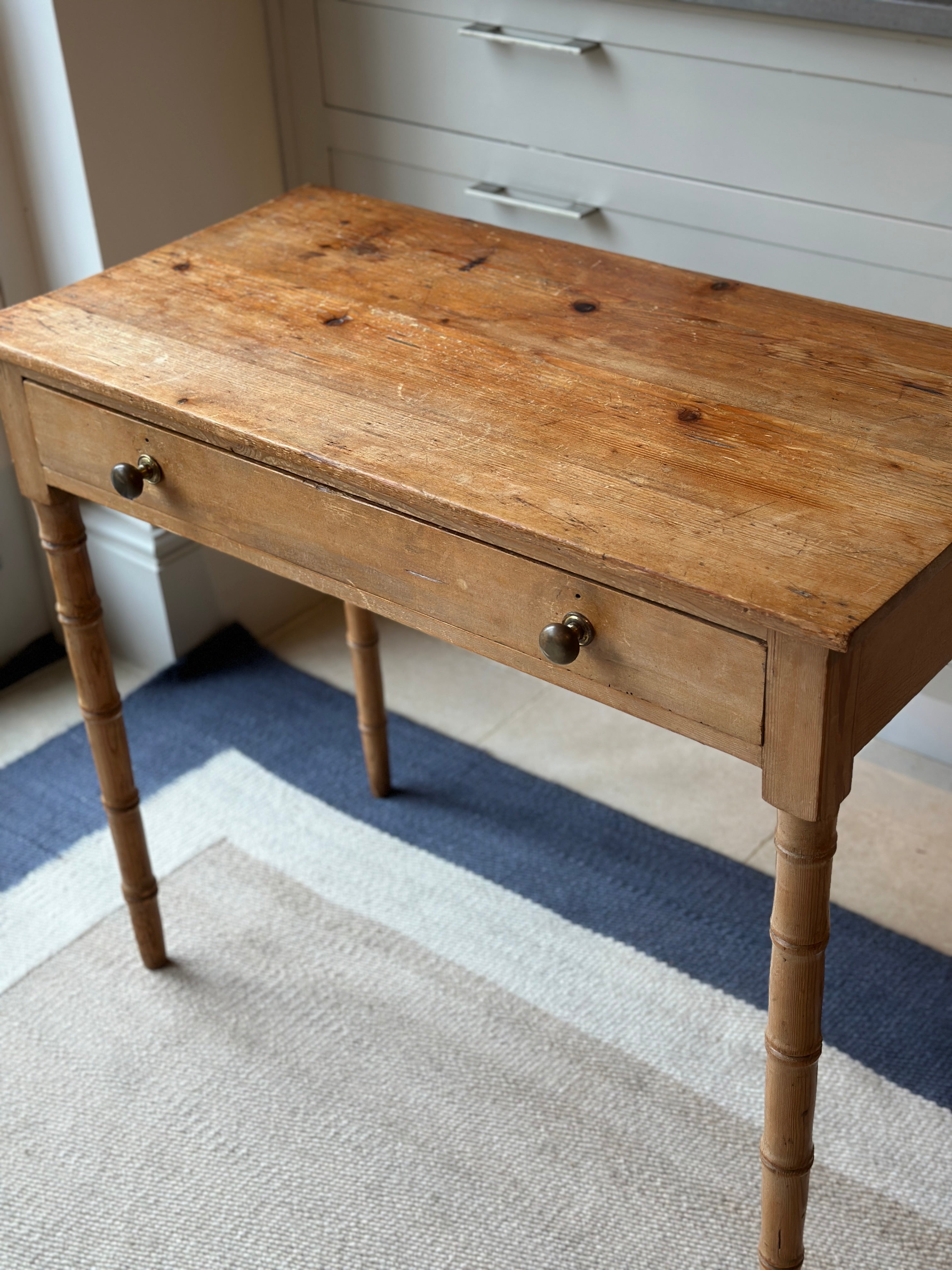 Small Pitch Pine Desk with Faux Bamboo Legs