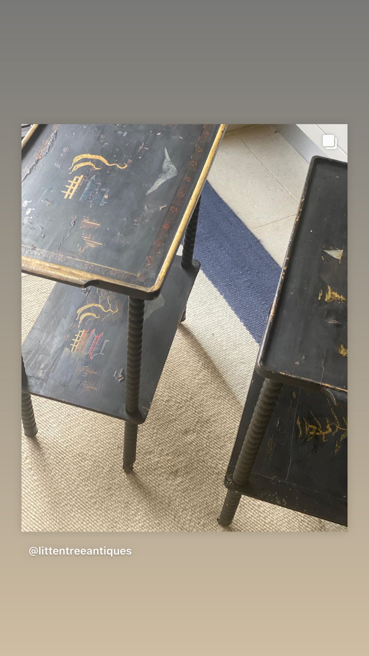 Pair of Black Painted Bobbin Trolleys