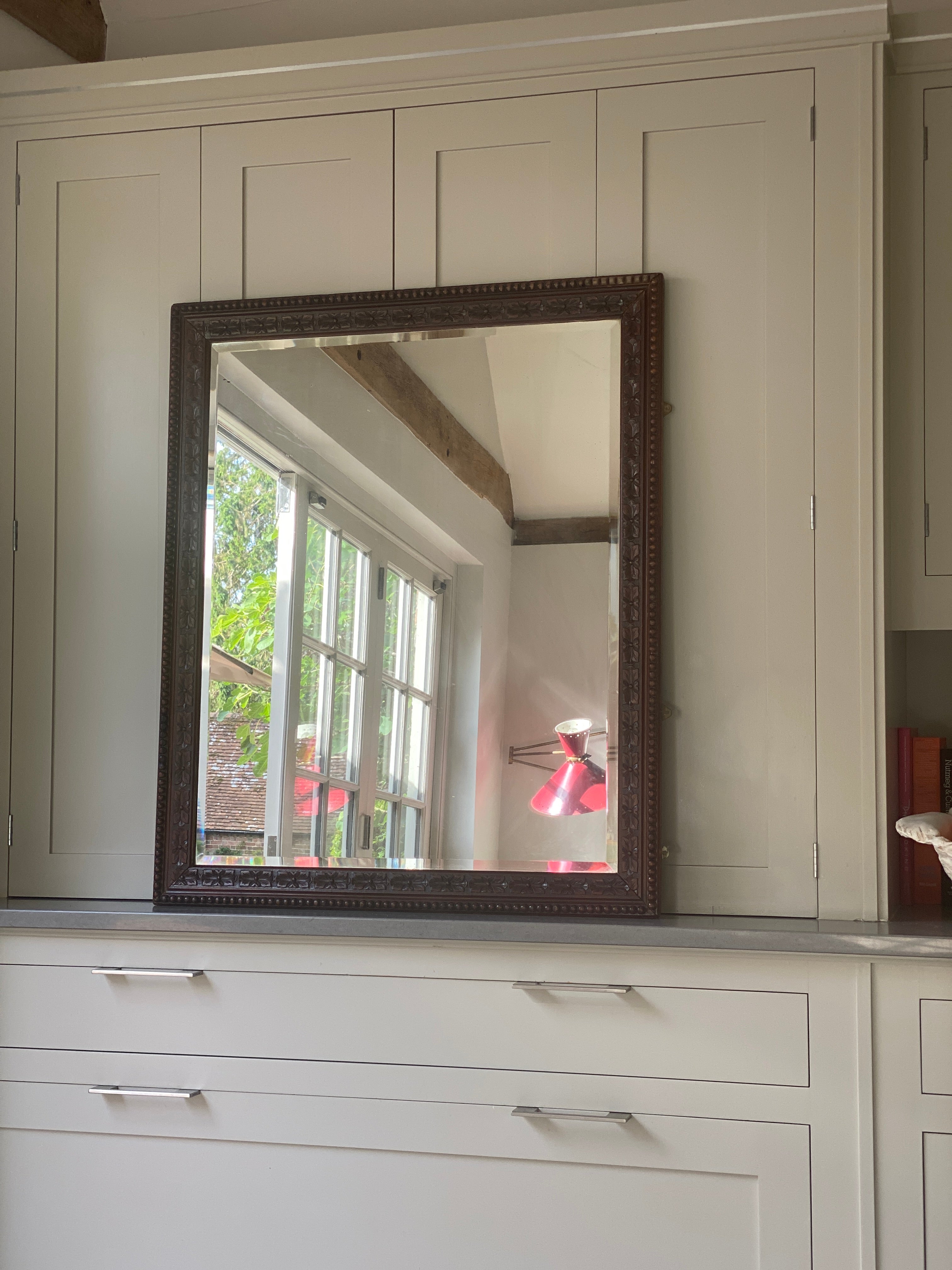 Large Carved Wood Mirror with Bevelled Plate