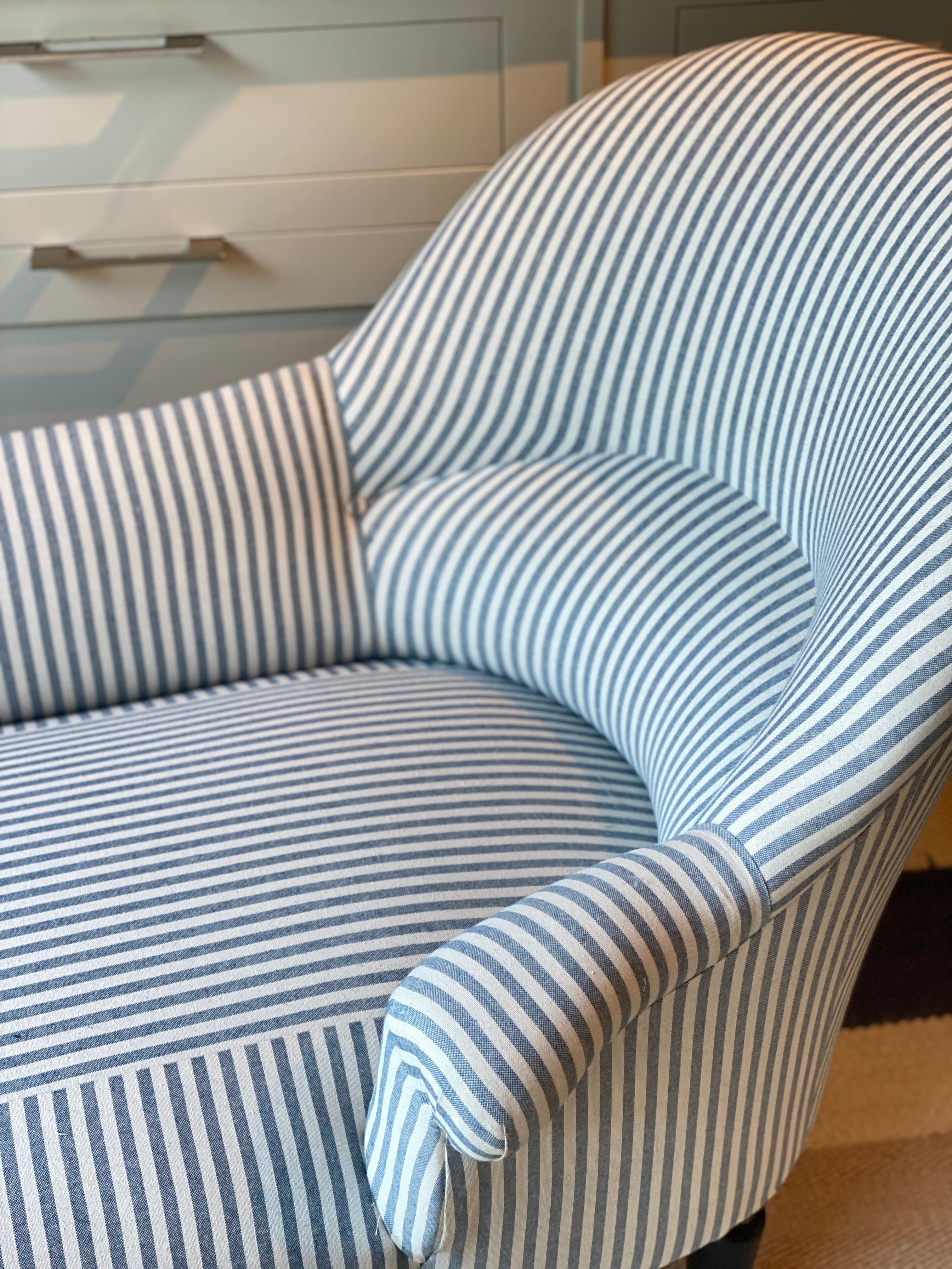 Long Chaise in Blue & White Ticking