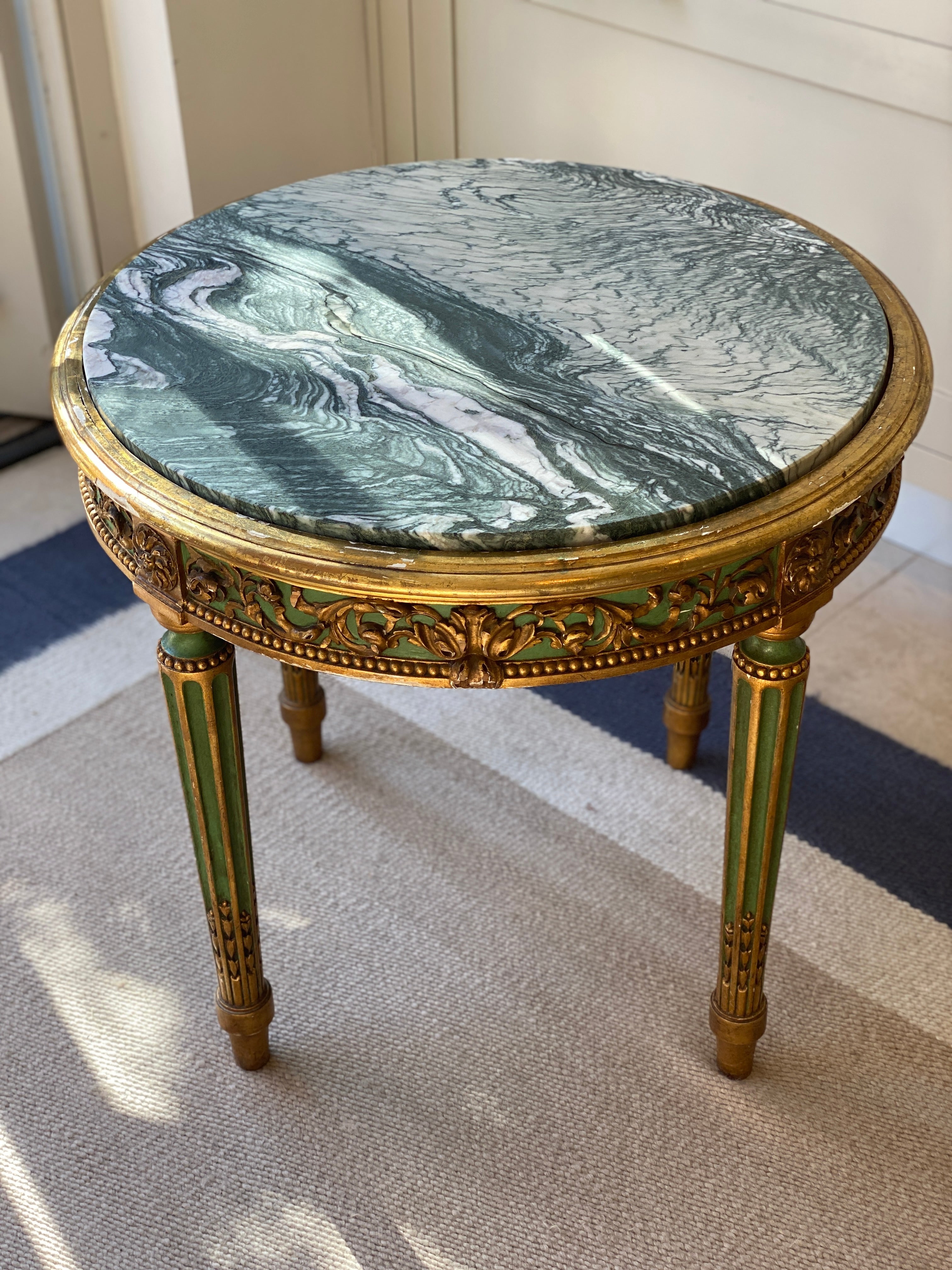 Green and Gilt Side Table with Green Marble top