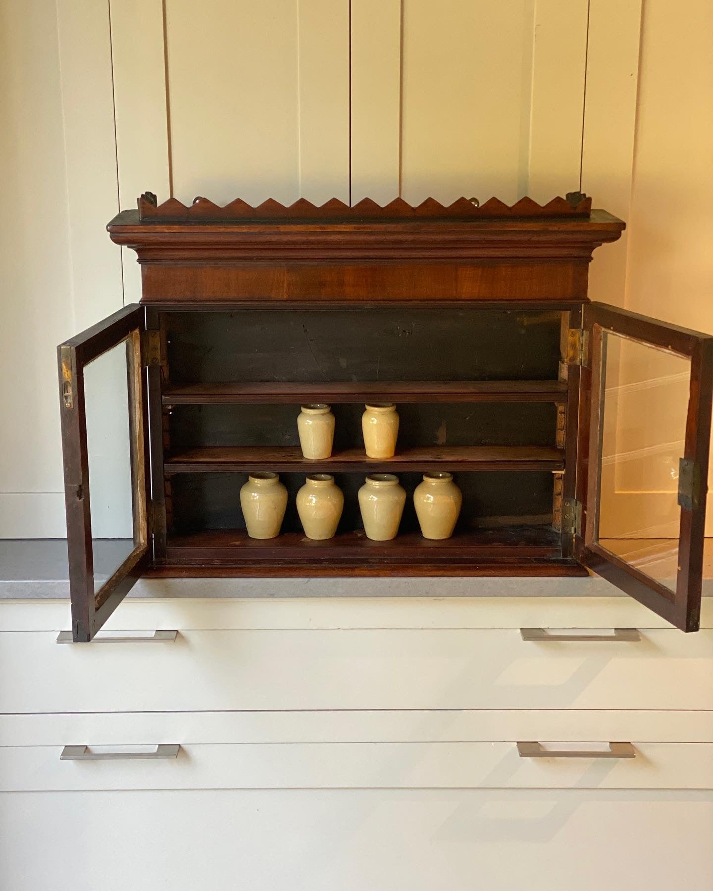 Small Mahogany Glazed Cabinet with Zigzag detail