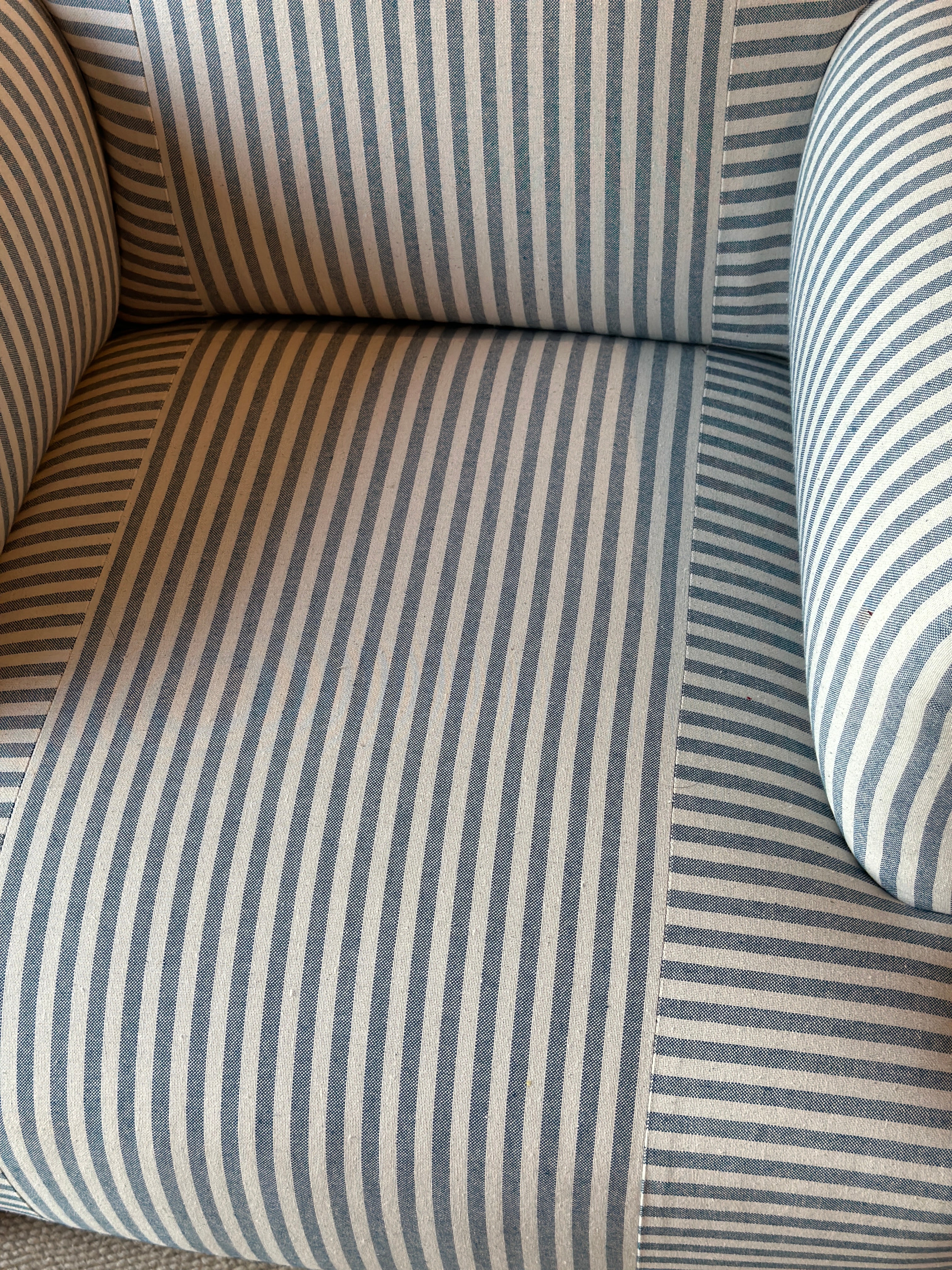 Single Napoleon 3 Square Back Chair in Blue & White Ticking