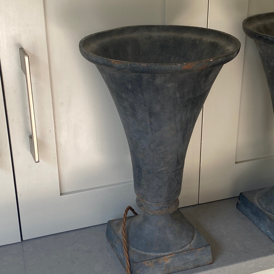 Pair of Cast Iron Urn Uplighters