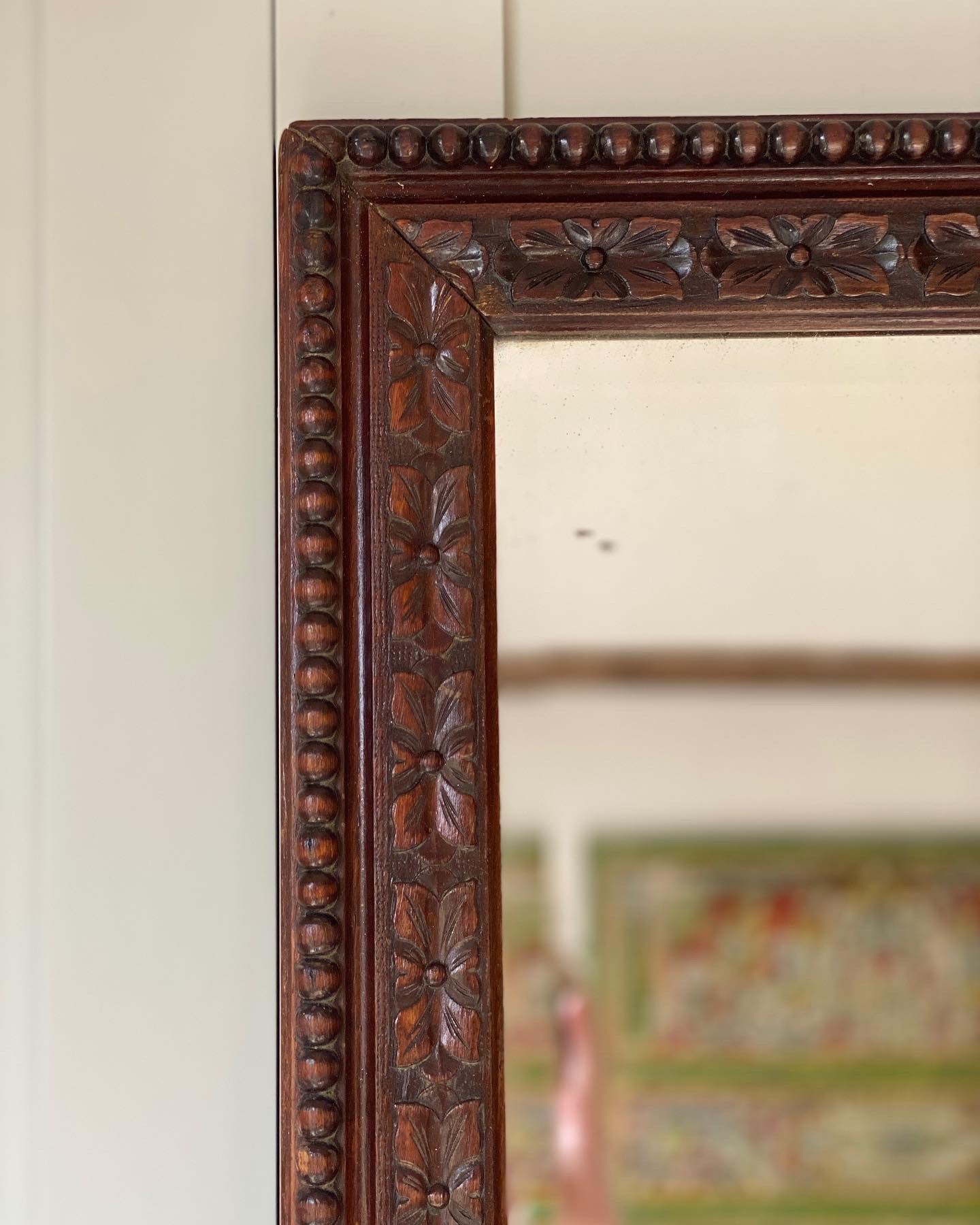 Large Carved Wood Mirror with Bevelled Plate