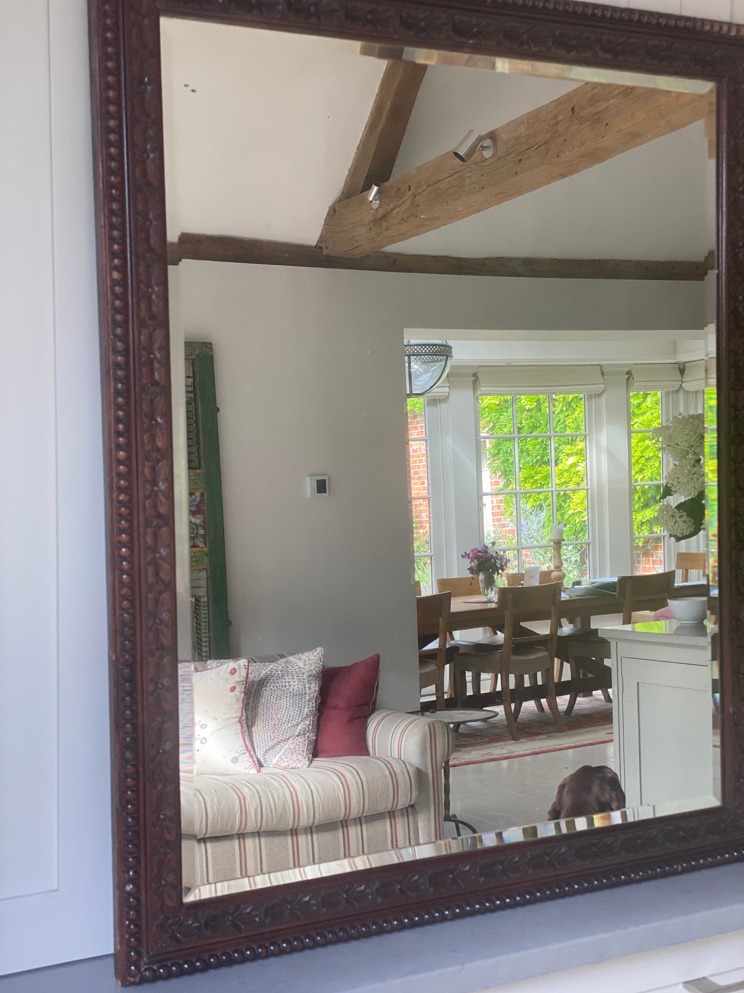 Large Carved Wood Mirror with Bevelled Plate