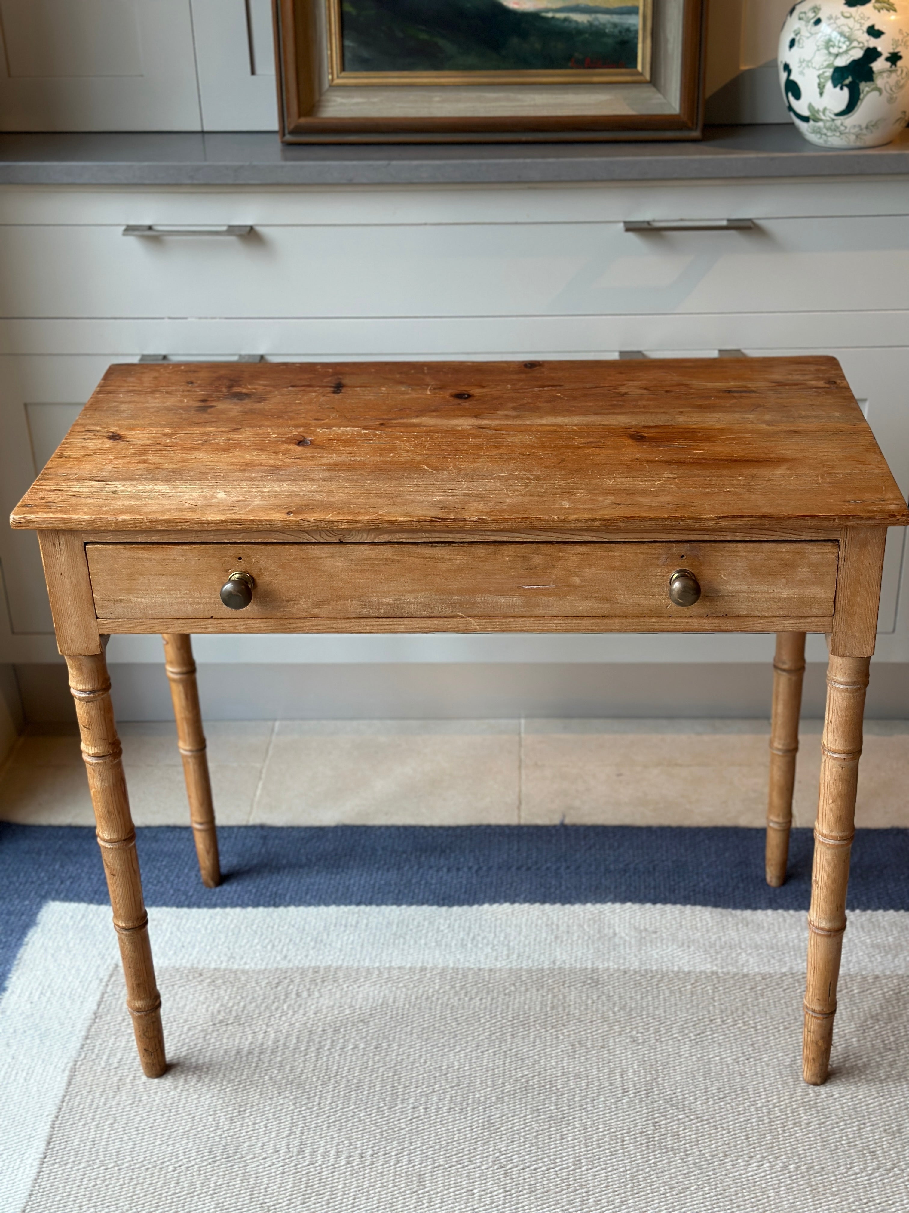 Small Pitch Pine Desk with Faux Bamboo Legs