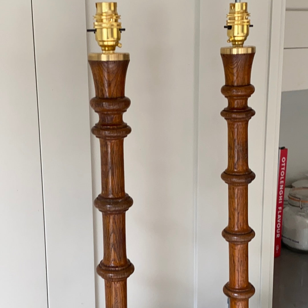 Lovely Pair of Tall Treen Candlestick Lamps