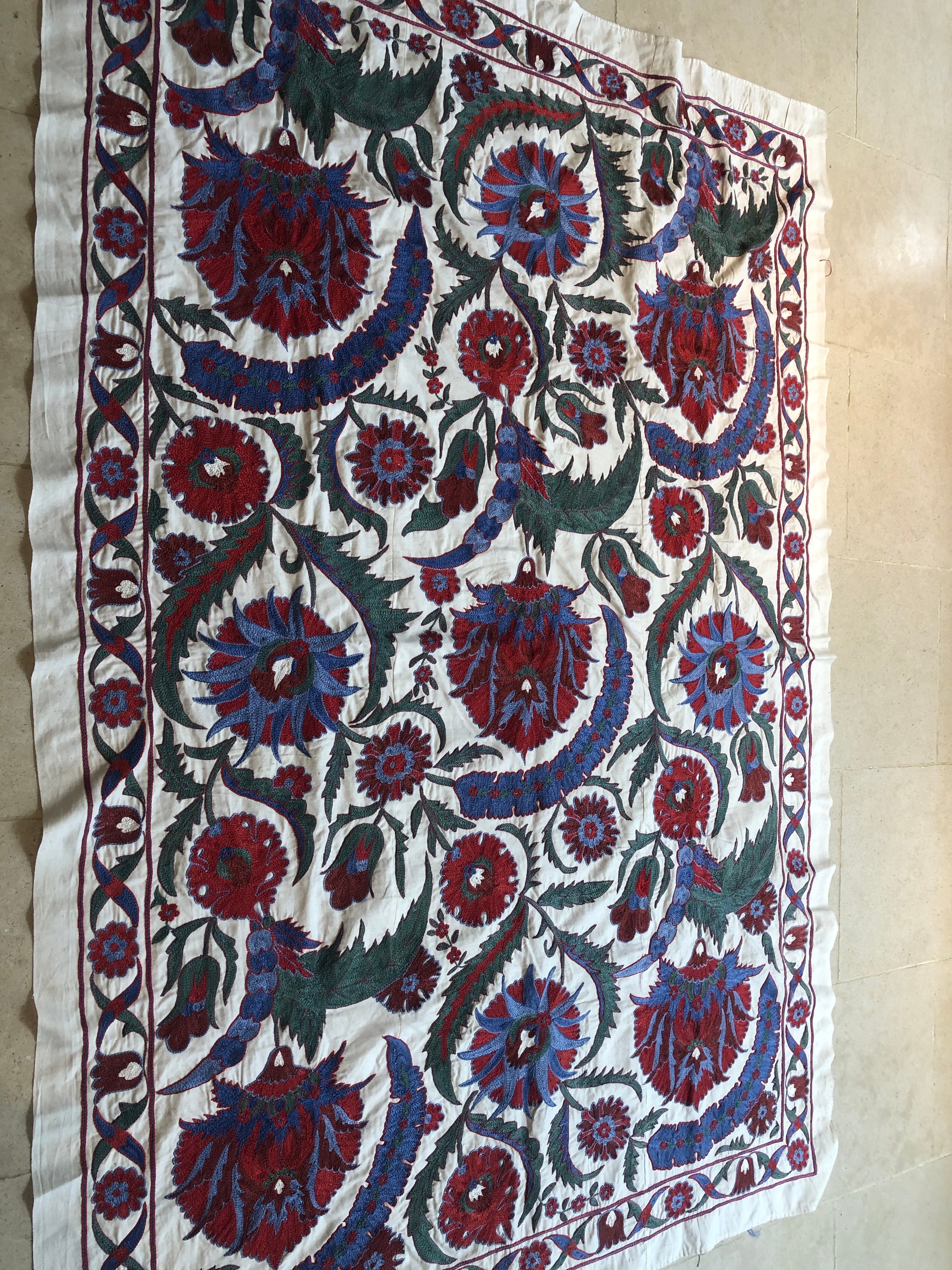Exquisite Silk Handmade Suzani Table Cloth/ Wall Covering