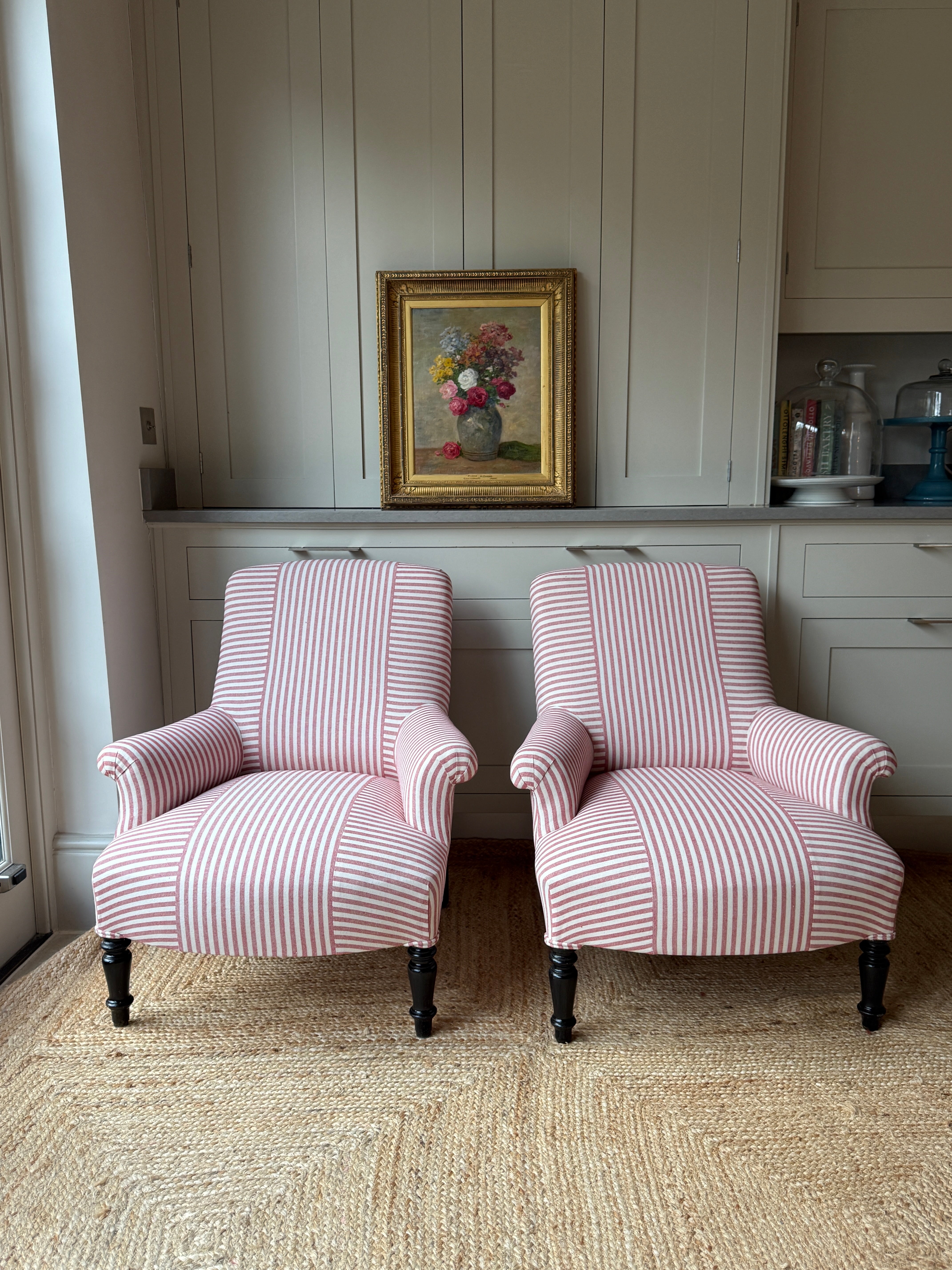 Pair of Small Squareback in Red Ticking