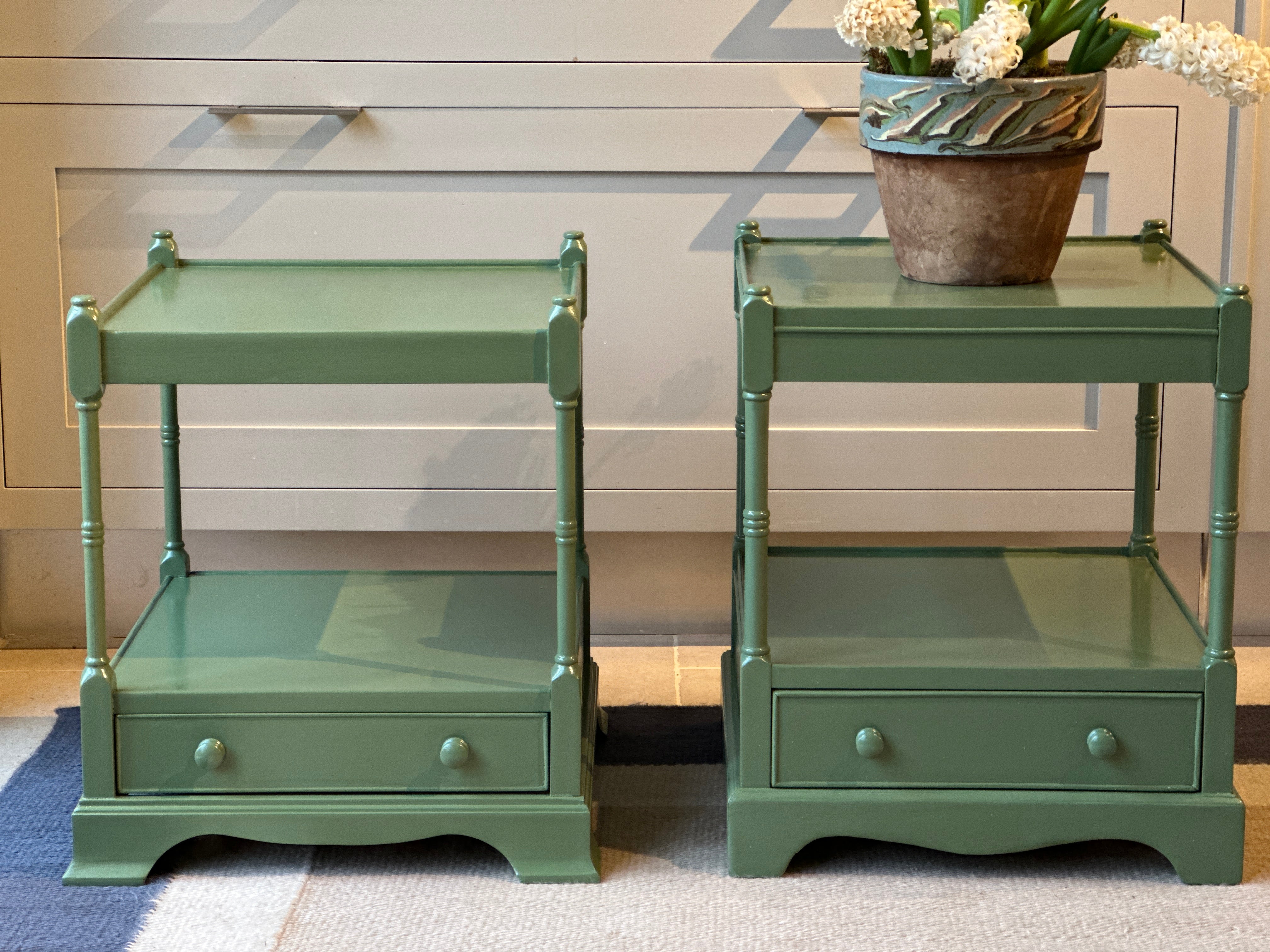 Pair of Near Identical Low Bedside in F&B Calke Green