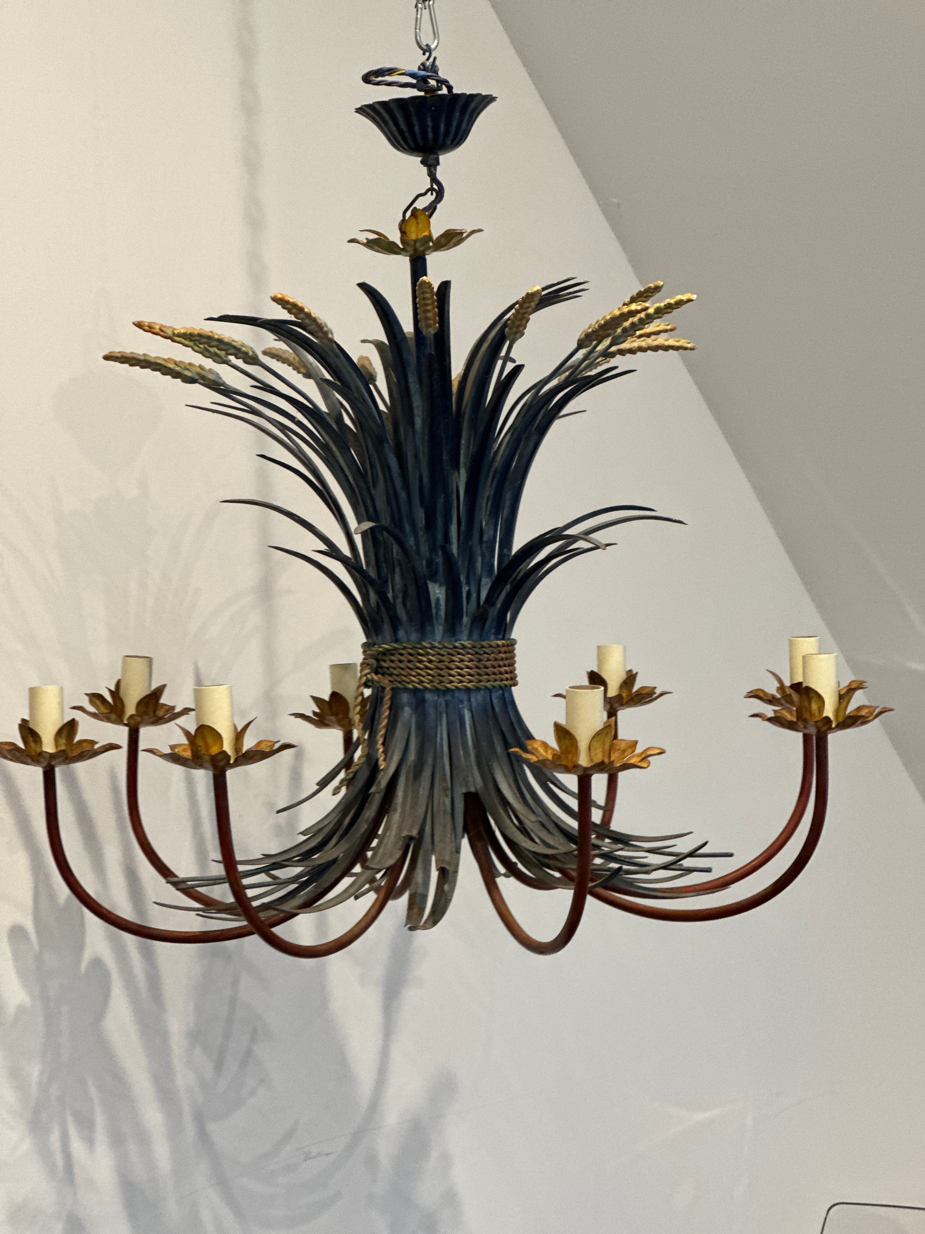 Large Painted Italian Wheatsheaf Toleware Chandelier