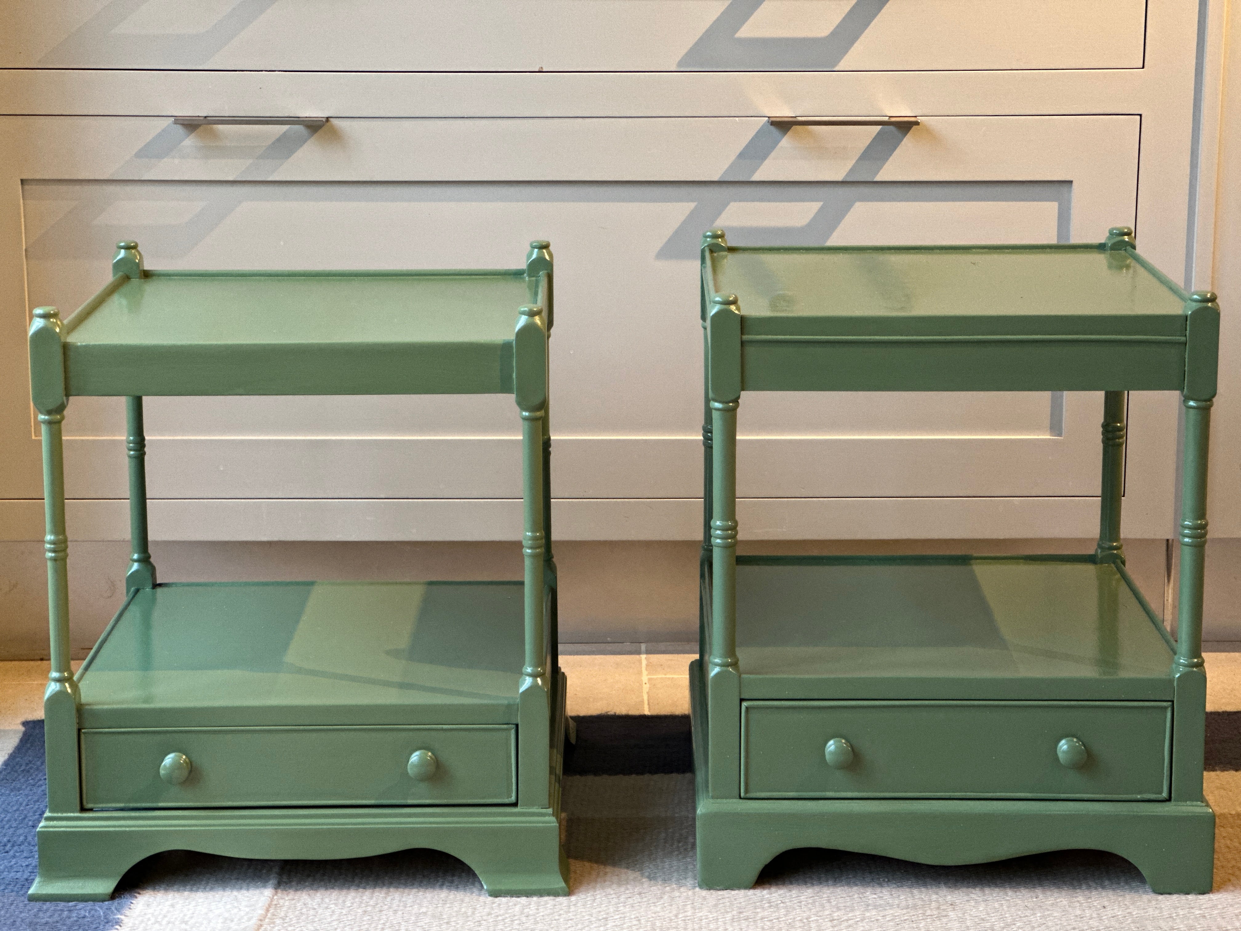 Pair of Near Identical Low Bedside in F&B Calke Green