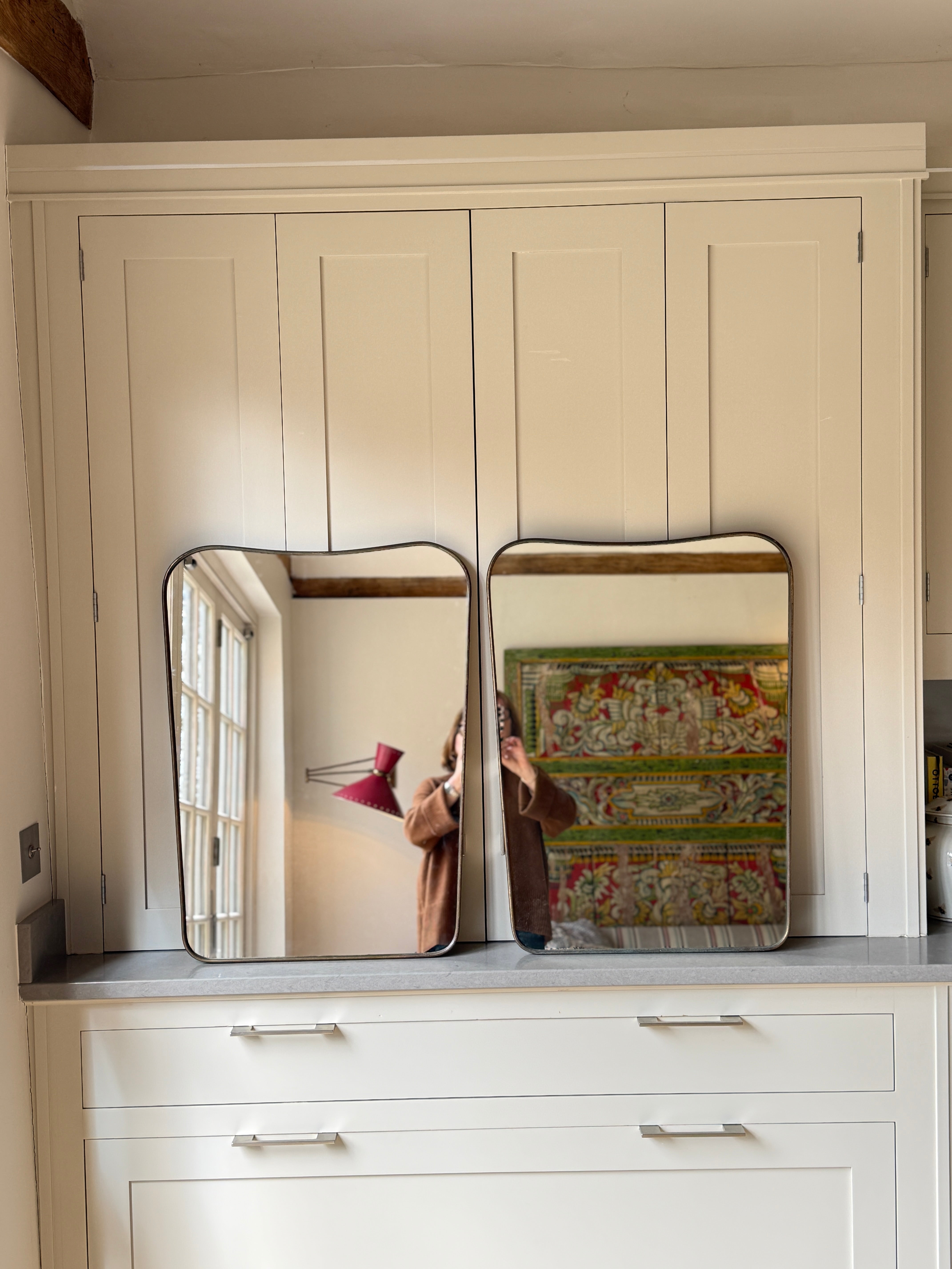 Rare Pair of Italian Brass Shield Mirrors - Circa 1950