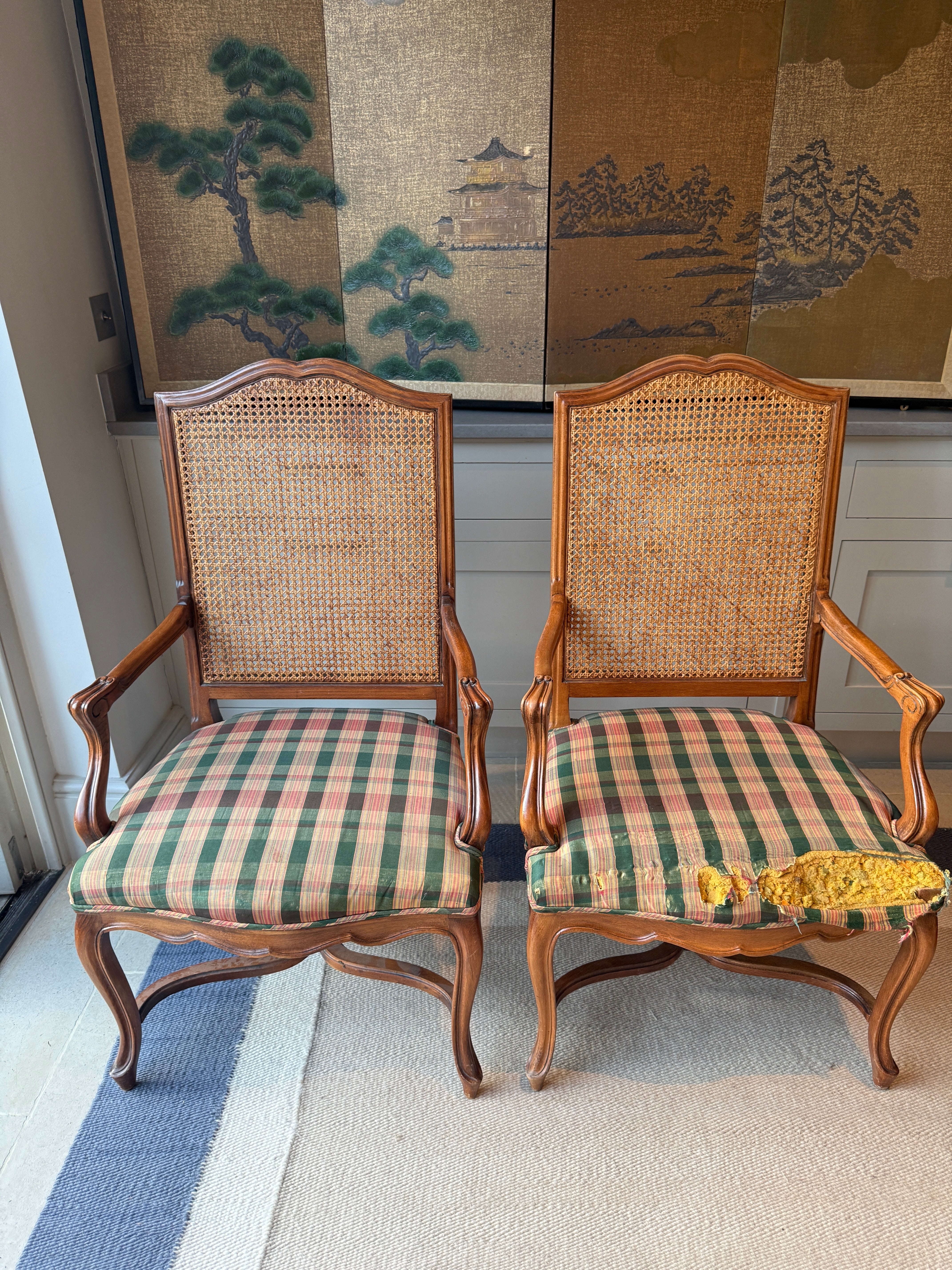 Pair of Fruitwood and Cane Chairs