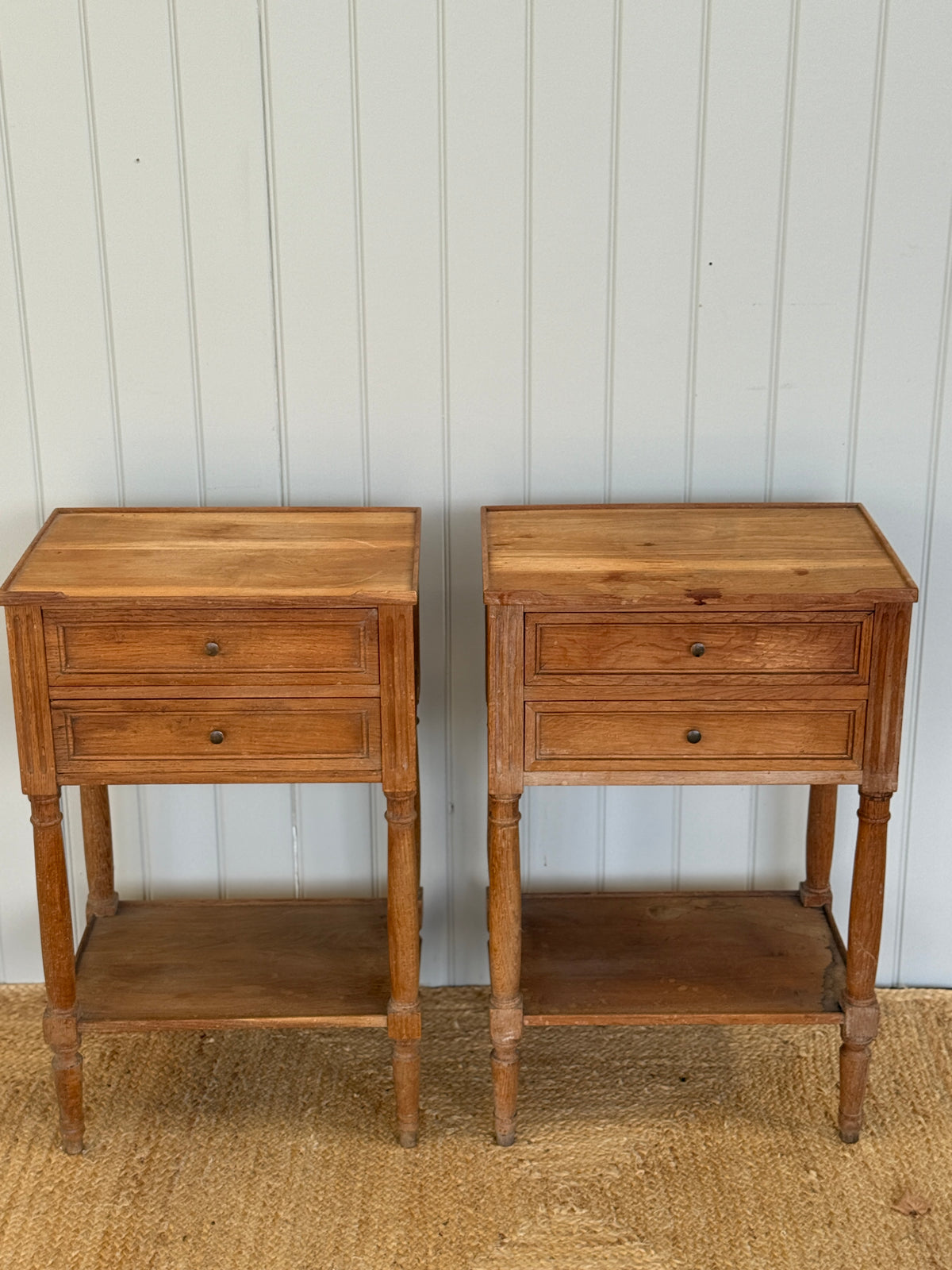Pair French of Bleached Oak Bedside Tables