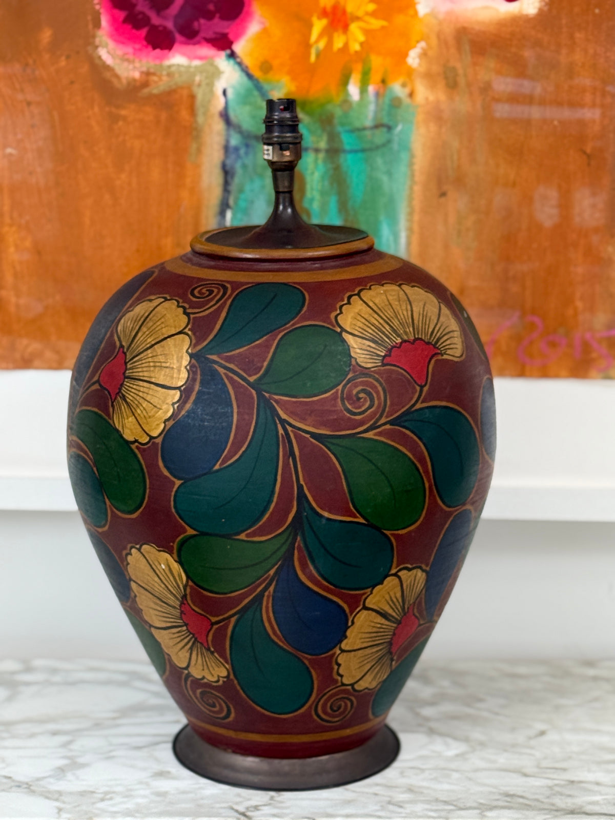 Large Hand Painted Metal Table Lamp