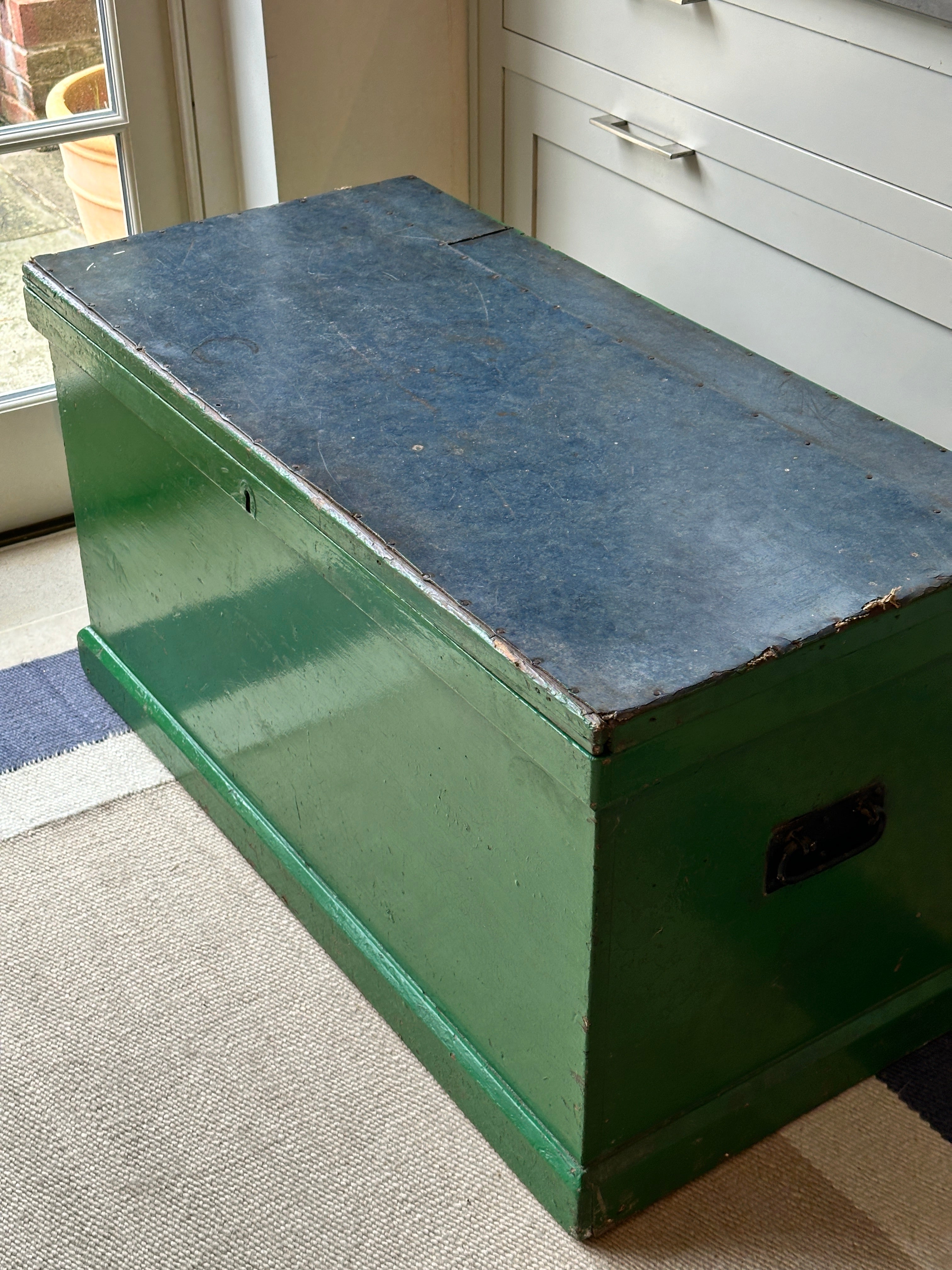 Large Antique Trunk in Green Gloss